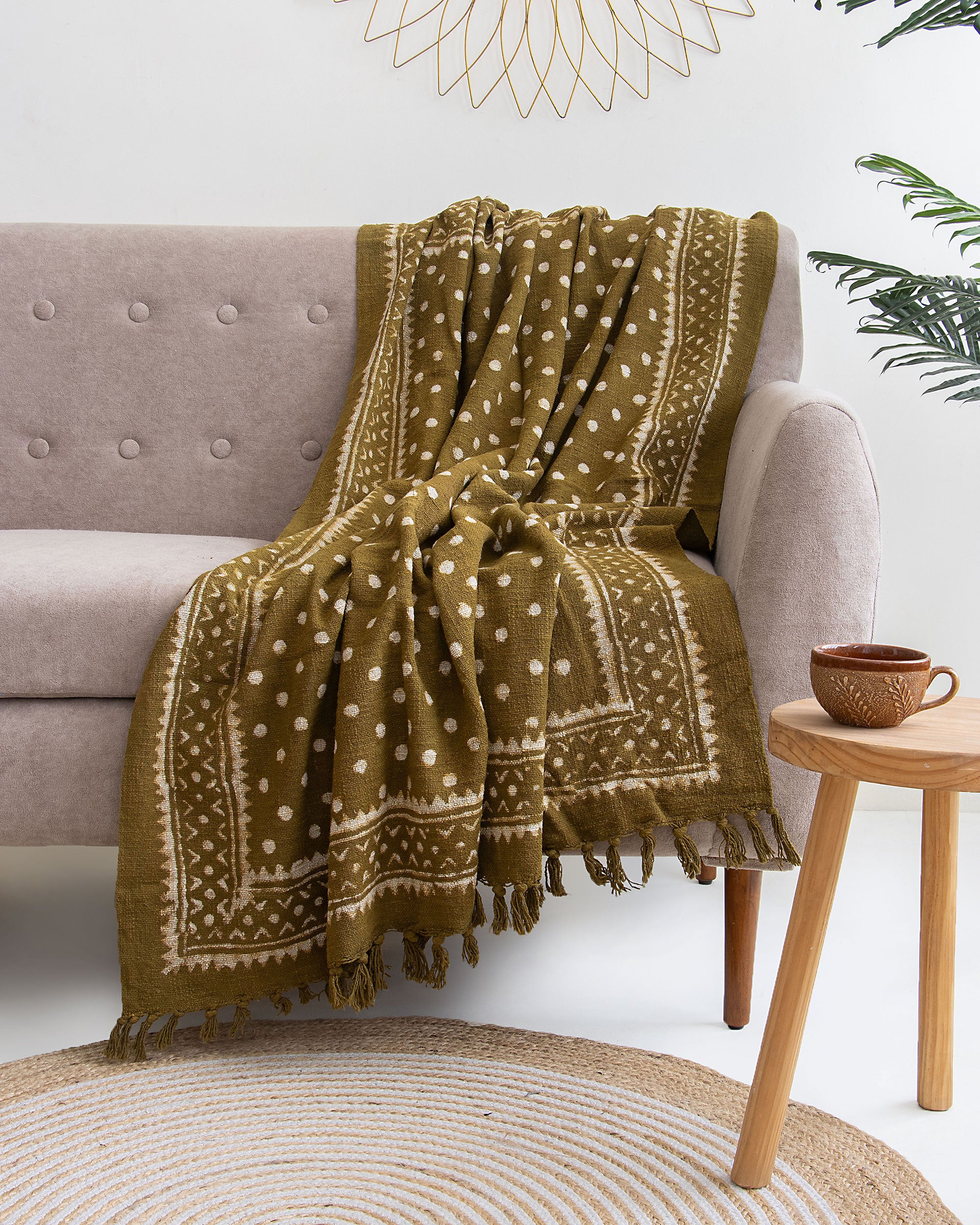 Polka Dots Handmade Block Print Cotton Indian Sofa Throw Blankets