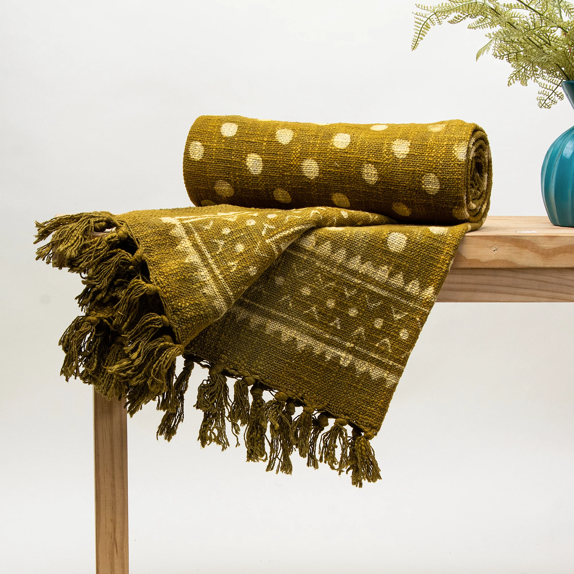 Polka Dots Handmade Block Print Cotton Indian Sofa Throw Blankets - Image 2