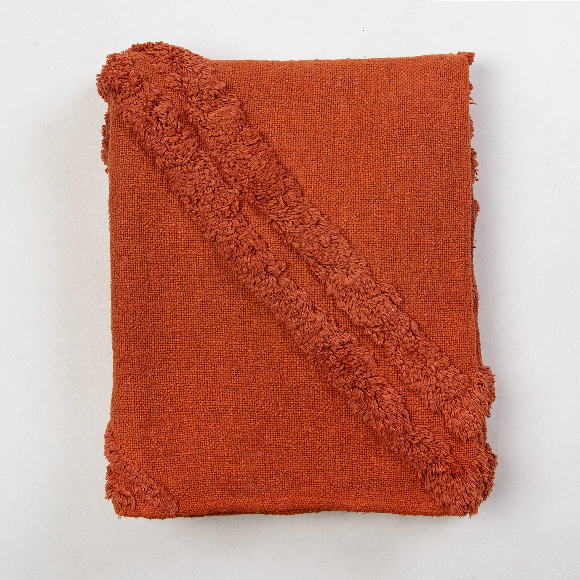 Solid Hand Dyed Tufted Cotton Throw Blanket for Sofa - Image 3