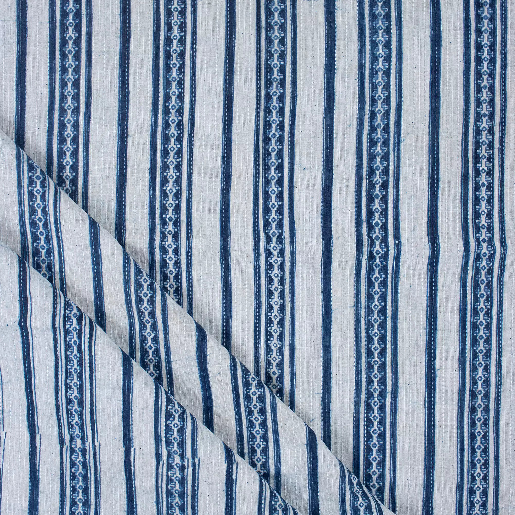 Blue Stripe Hand Block Printed 100% Cotton Fabric