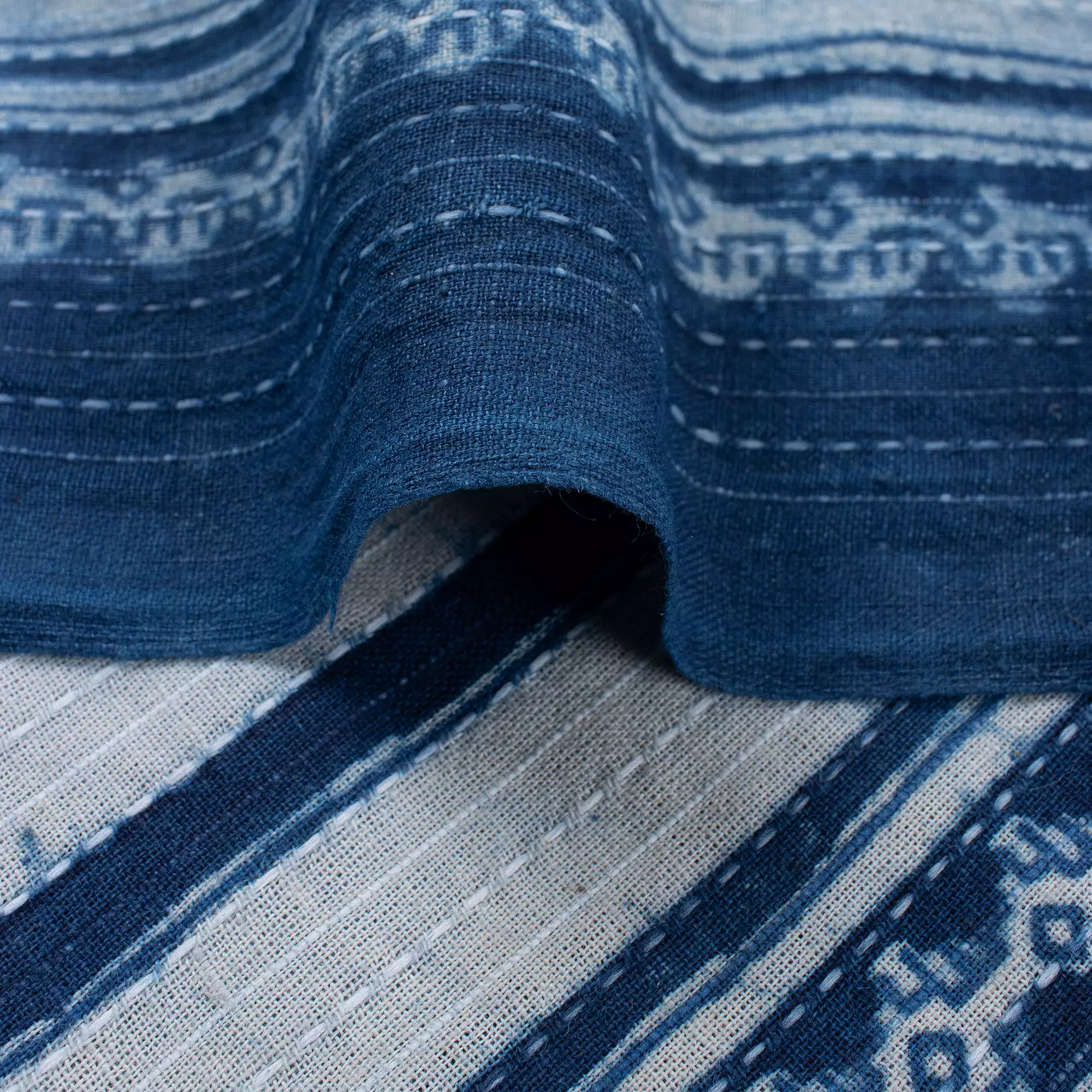 Blue Stripe Hand Block Printed 100% Cotton Fabric - Image 2