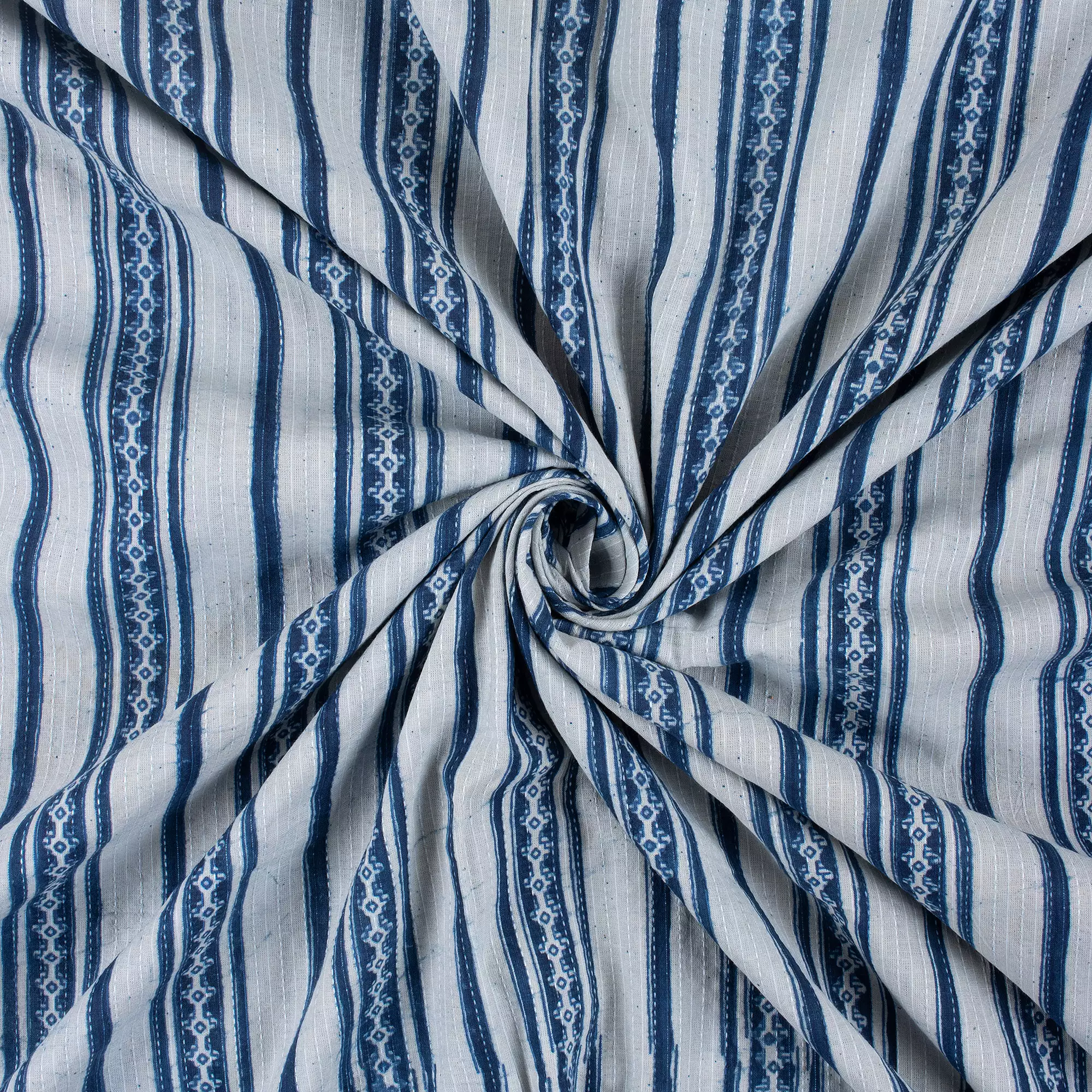 Blue Stripe Hand Block Printed 100% Cotton Fabric - Image 4
