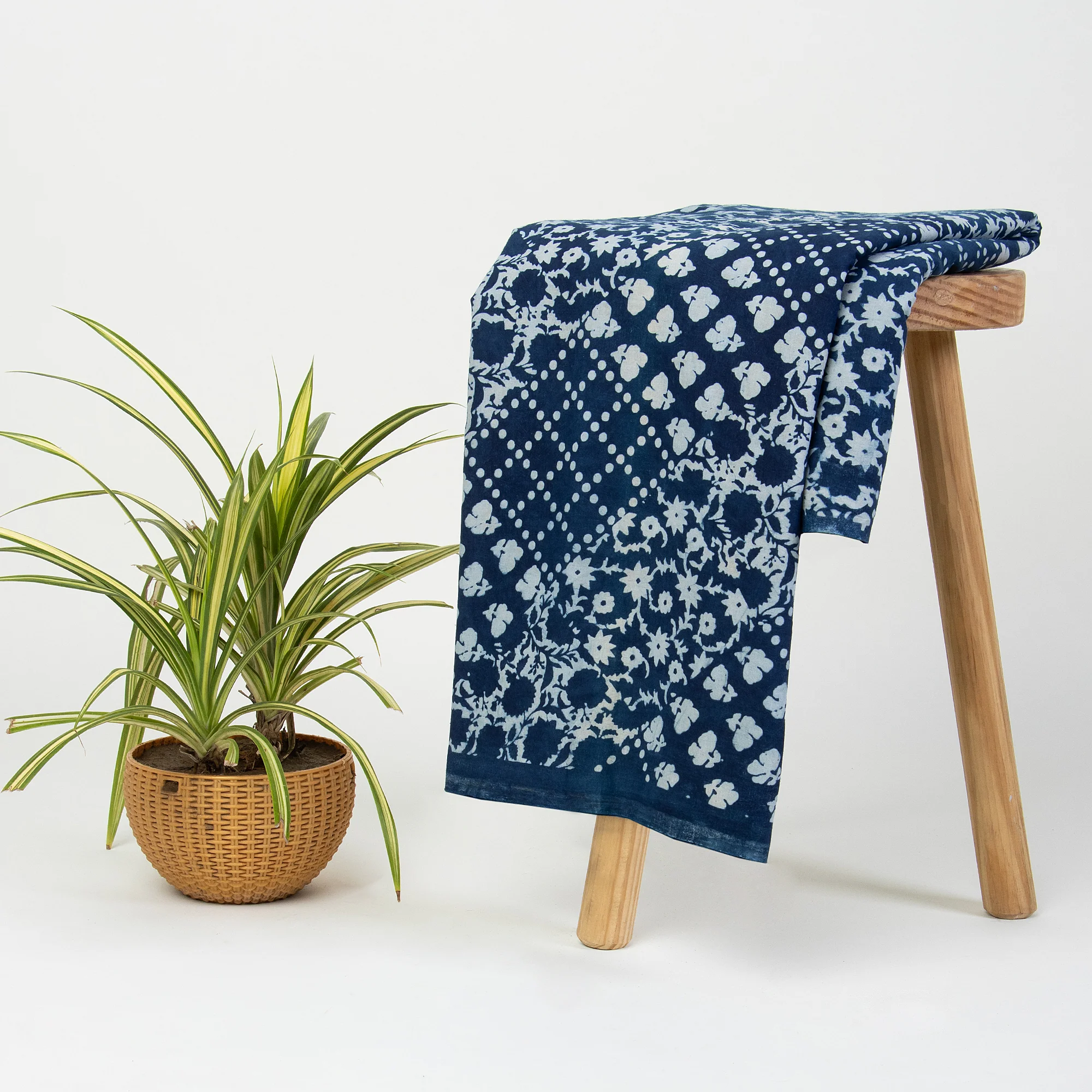 Handmade Indigo Blue Patchwork Print Pure Cotton Running Fabrics - Image 2