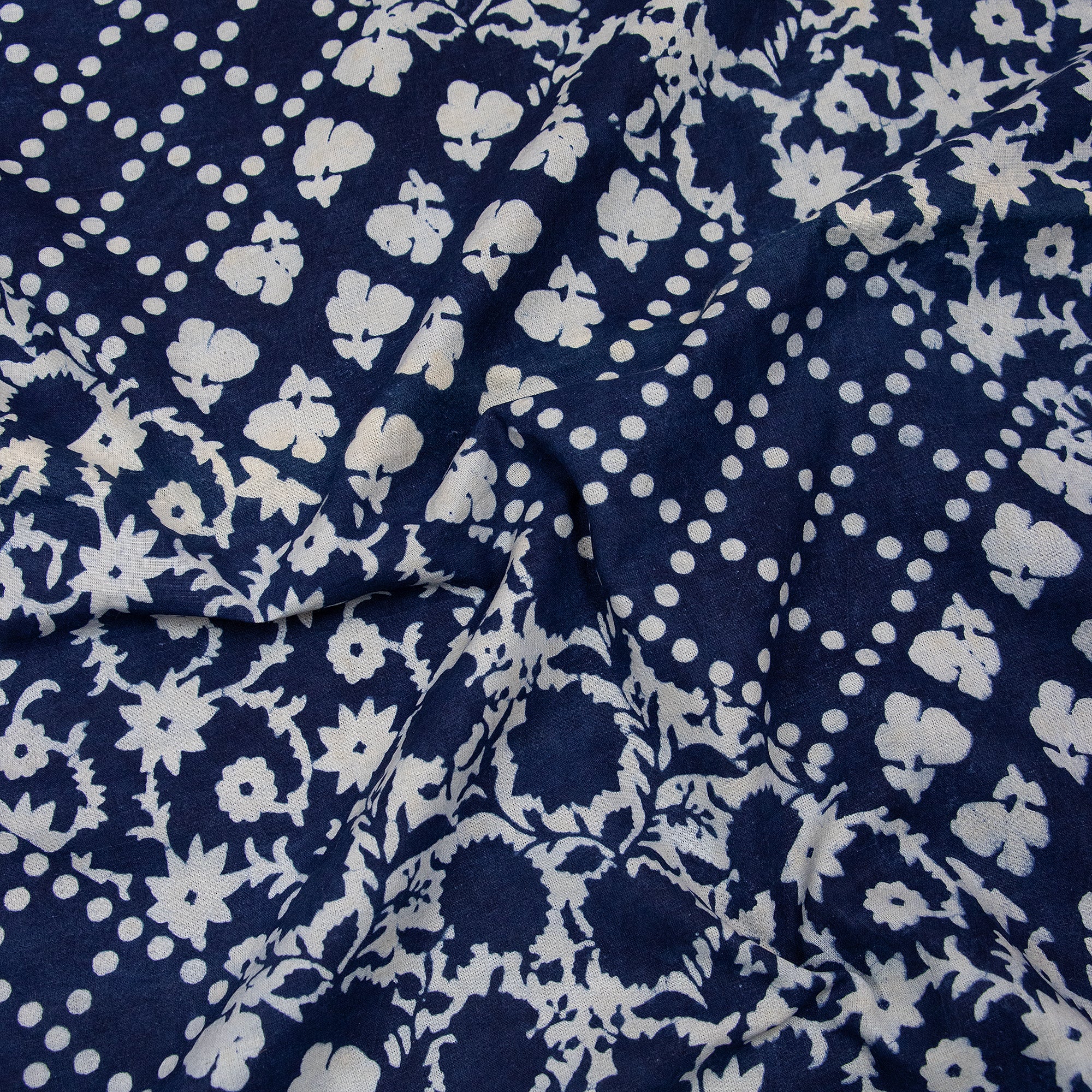 Handmade Indigo Blue Patchwork Print Pure Cotton Running Fabrics - Image 5