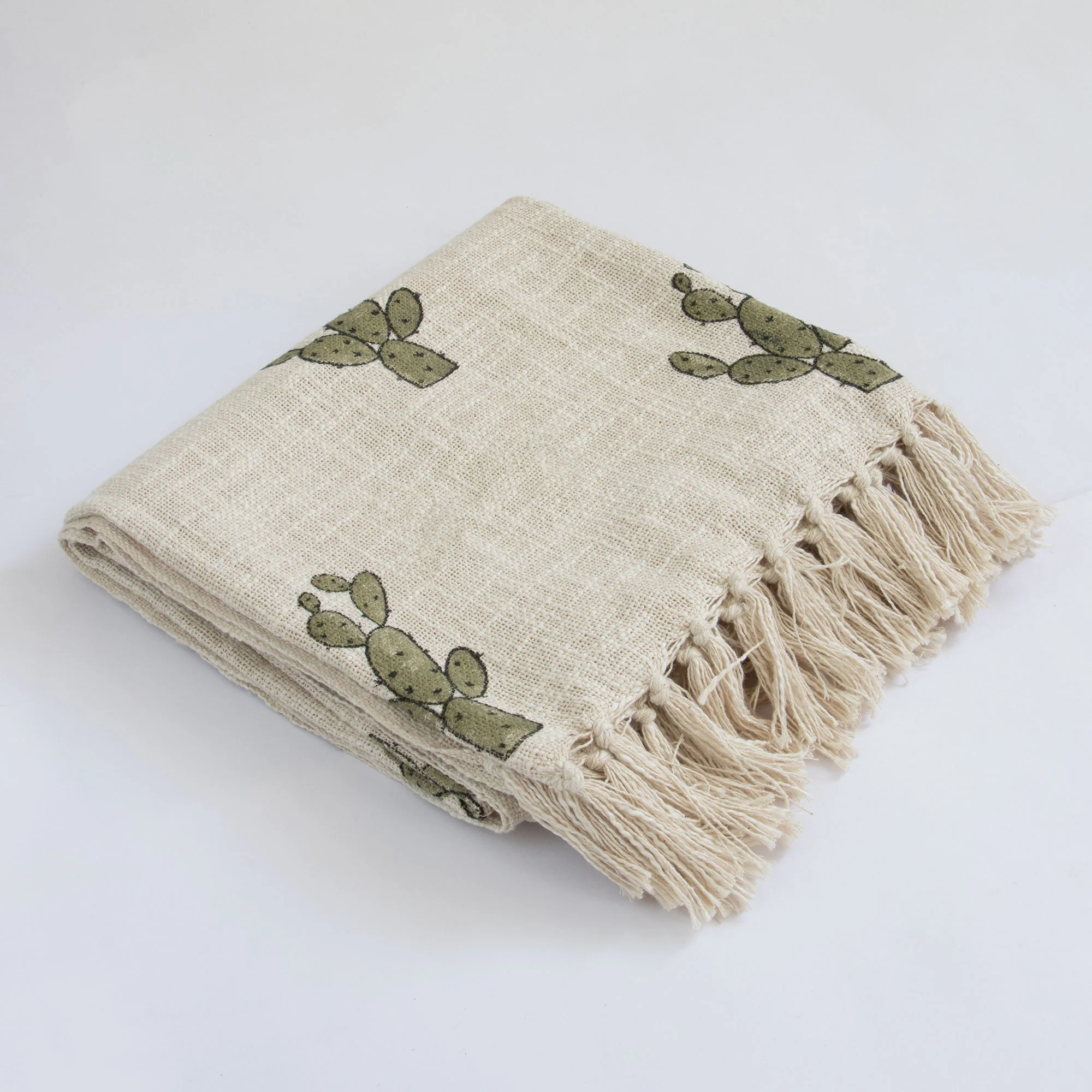 Cactus Hand Block Printed Sofa Throw Blanket - Image 3