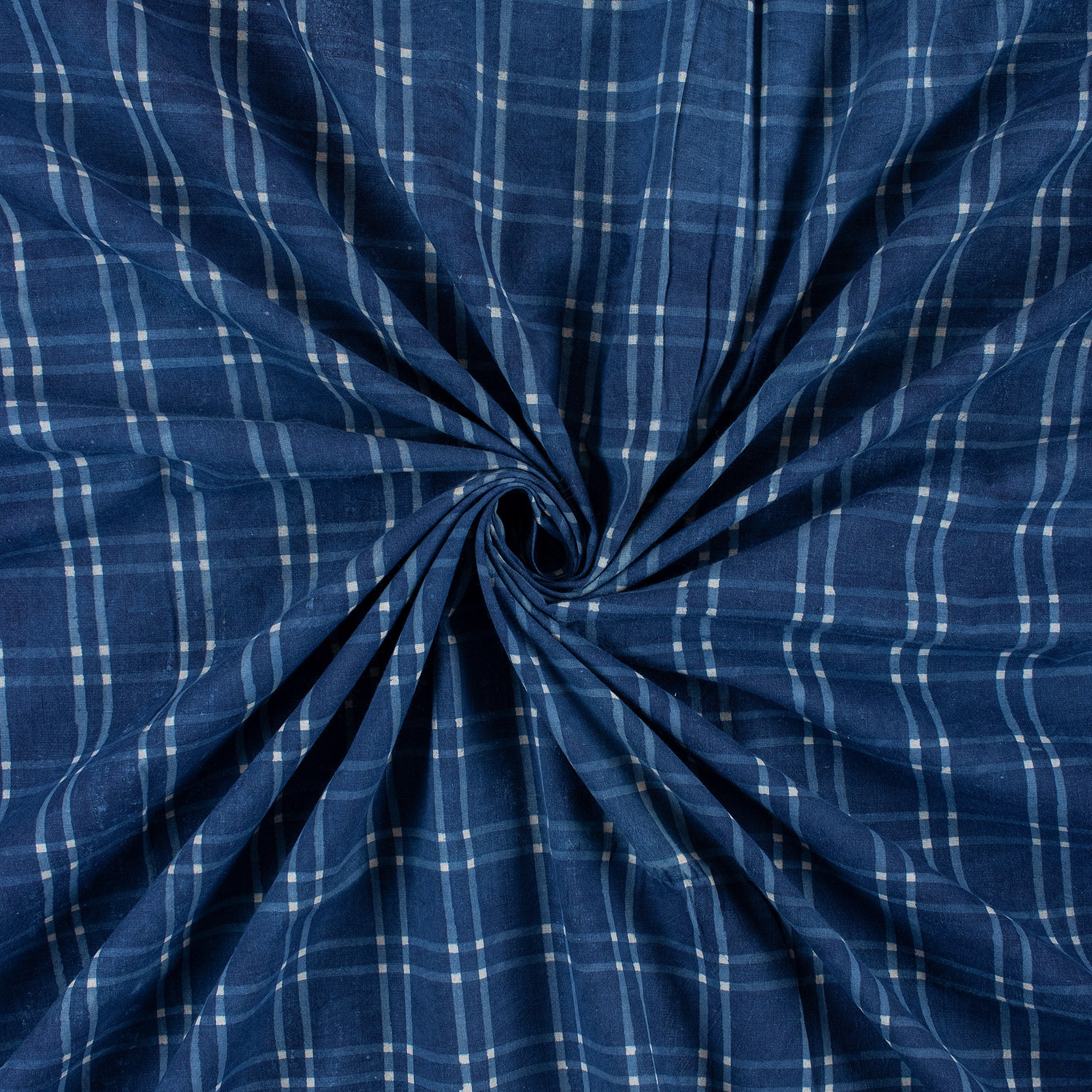 Indigo Blue Indian Handmade Checks Block Printed Cotton Fabrics - Image 2