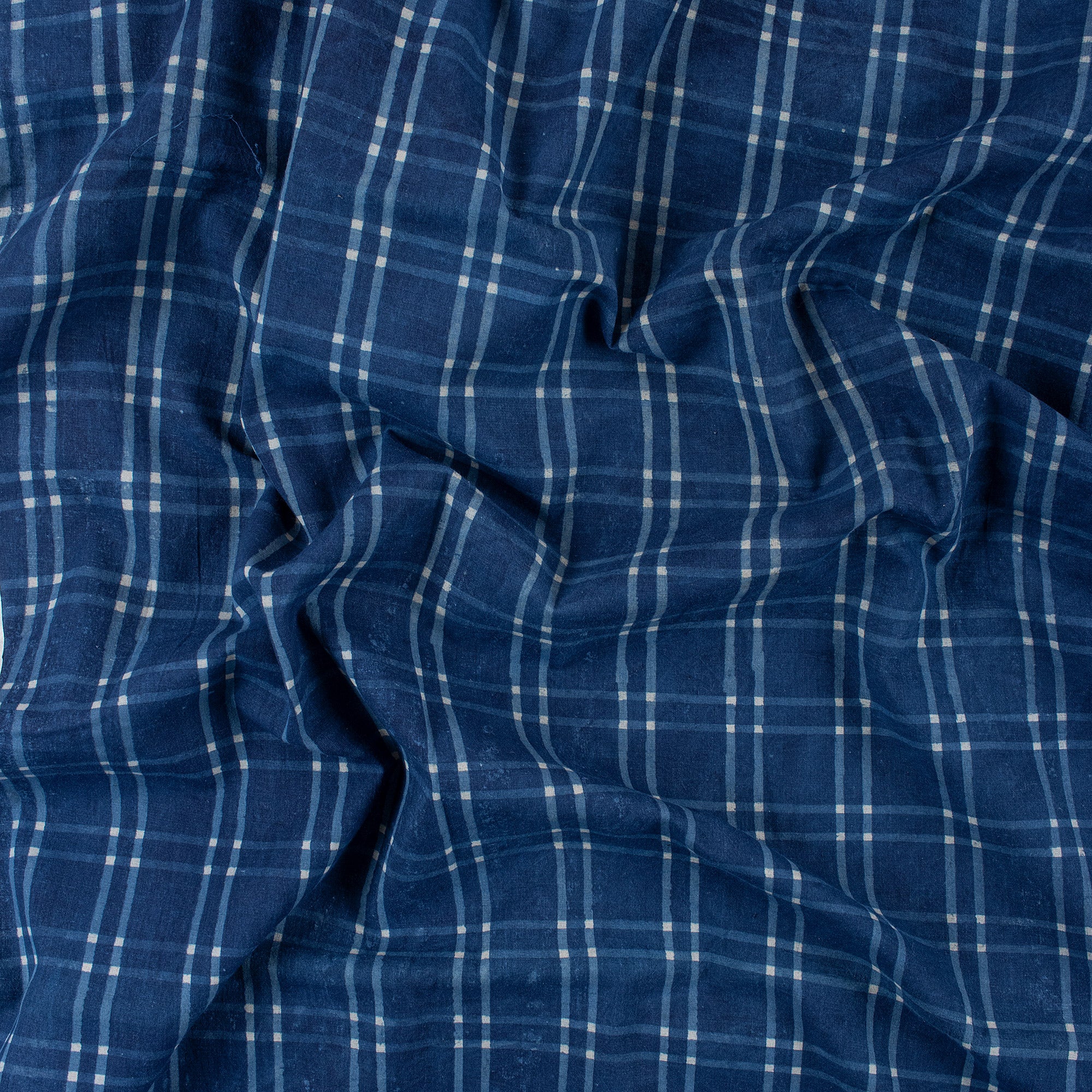 Indigo Blue Indian Handmade Checks Block Printed Cotton Fabrics - Image 3