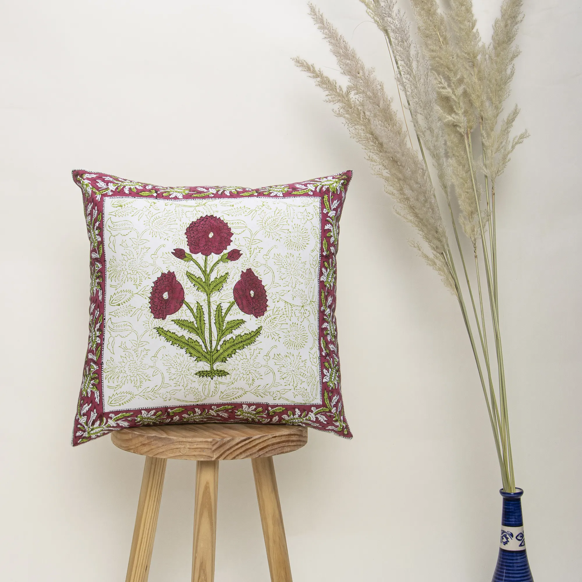 Handmade Block Printed Floral Cotton Cushion Cover