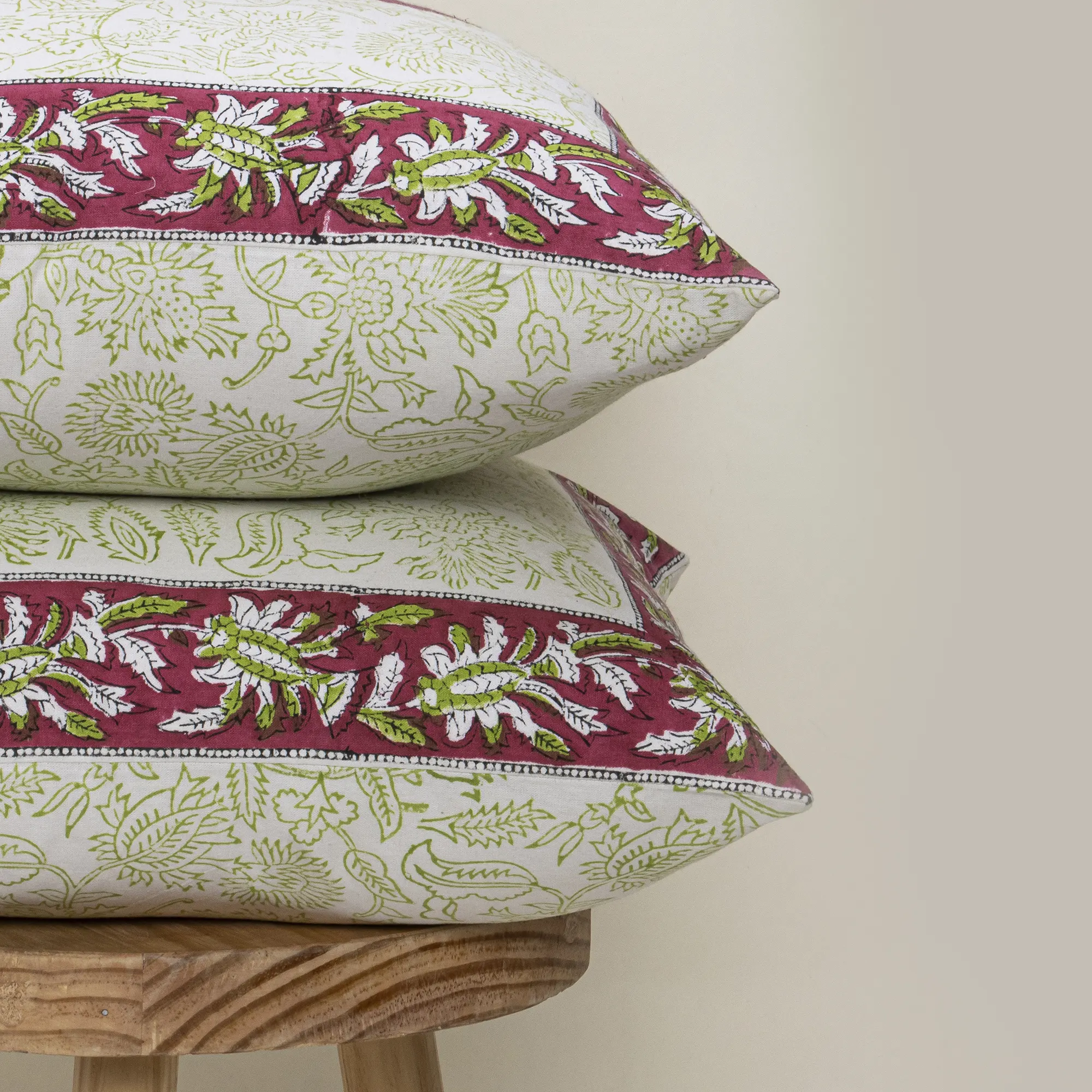 Handmade Block Printed Floral Cotton Cushion Cover - Image 2