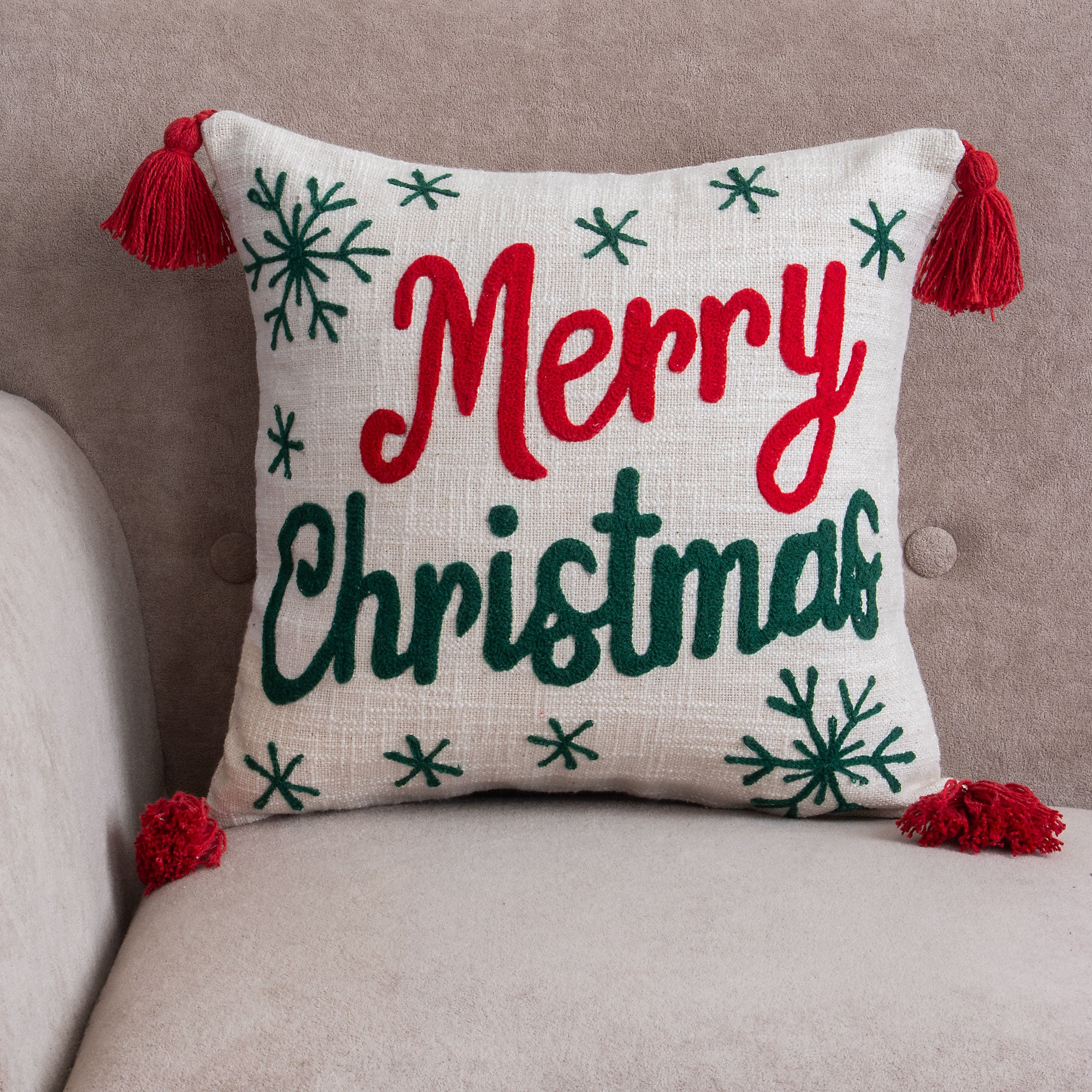 Festive Christmas Tufted Cushion Cover - Red & Green Holiday Decor Set of 2 - Image 5
