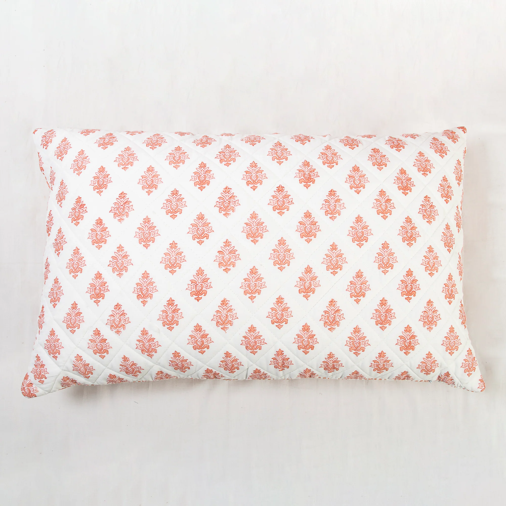 Reversible Orange Floral Hand Block Printed Machine Cotton Quilt - Image 6