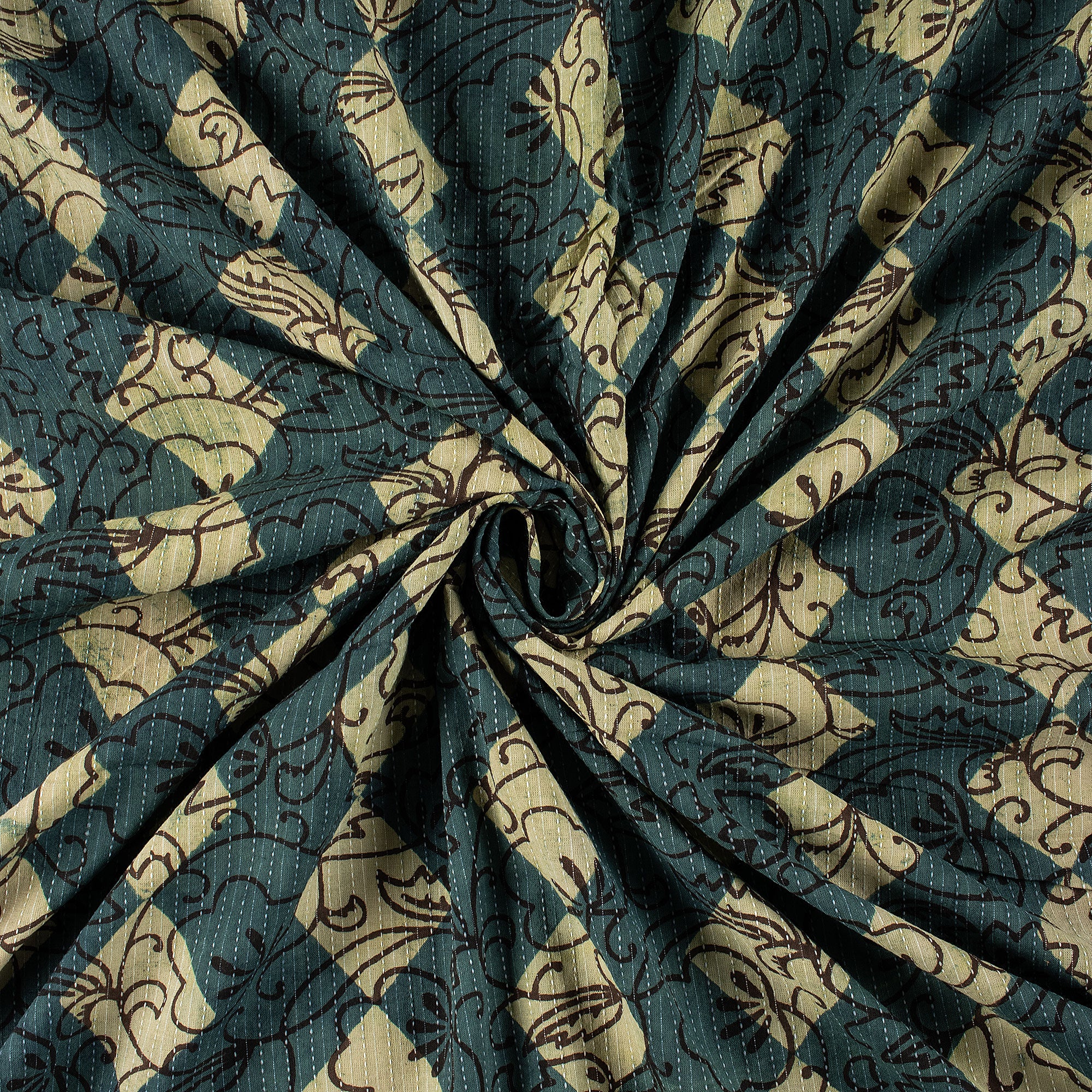 Cotton Hand Block Print Dabu Kantha Fabric - Image 2