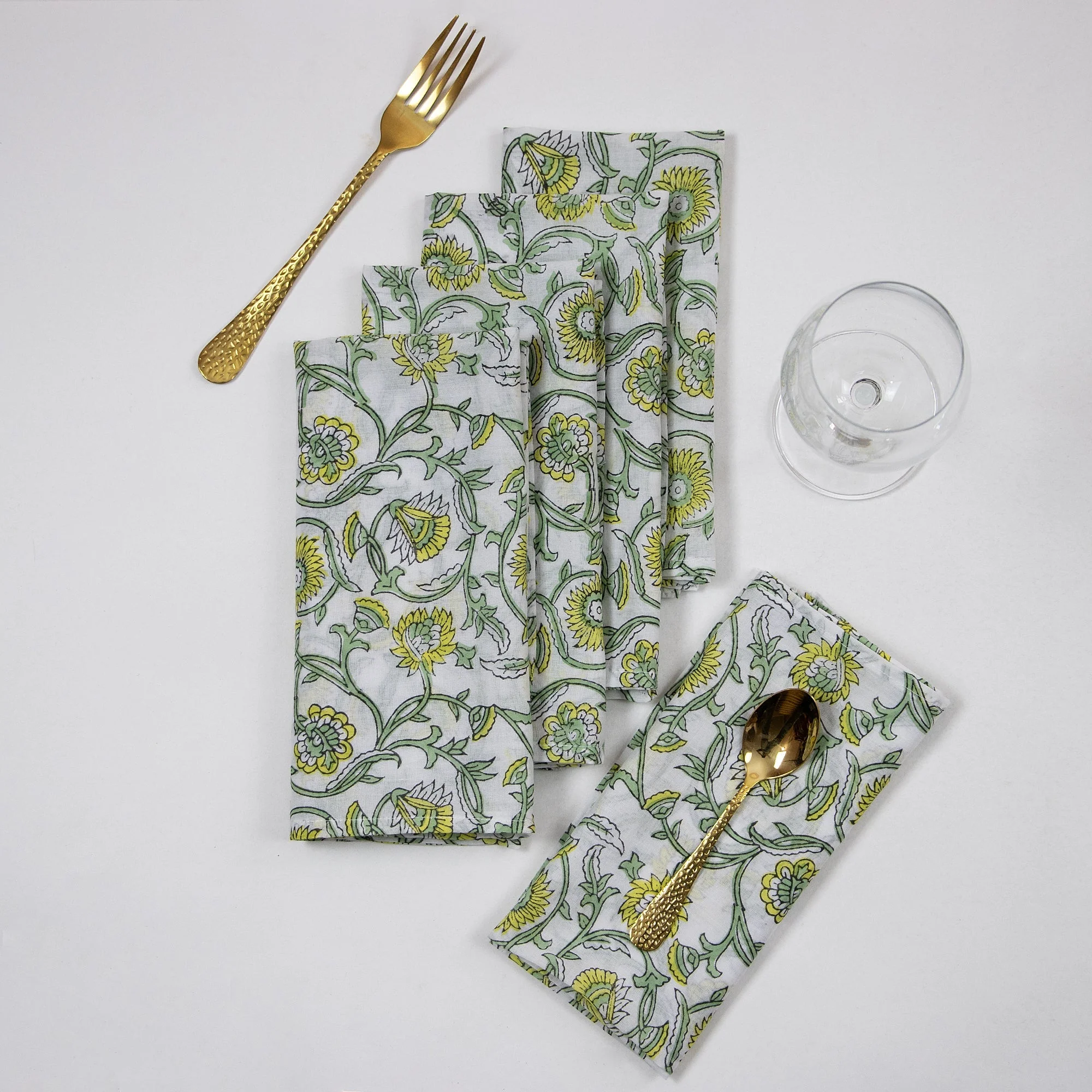 Indian Block Printed Floral Handmade Cotton Dining Napkins - Image 2