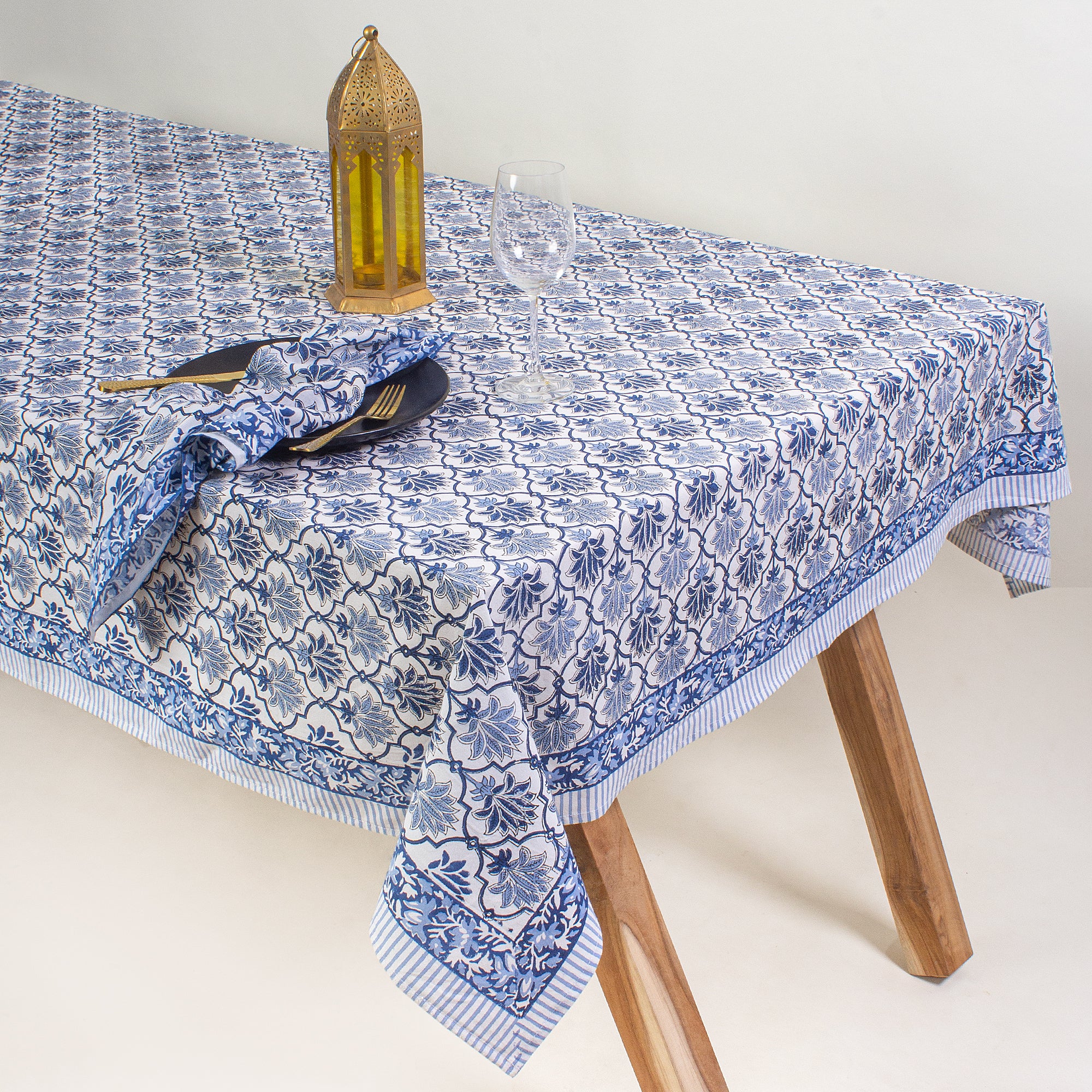 Indian Hand Block Printed Floral Pure Cotton Dining Room Tablecloth - Image 3