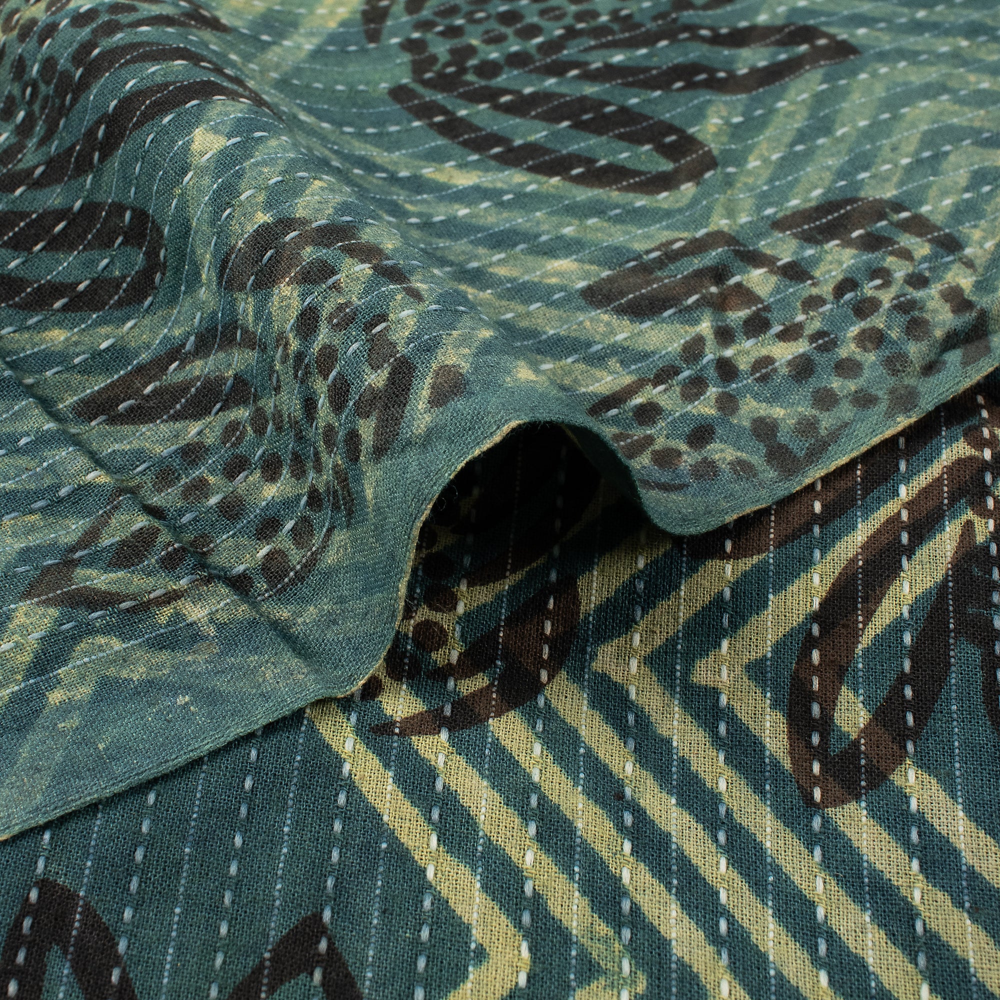 Dabu Cotton Hand Block Printed Floral Kantha Fabric - Image 4