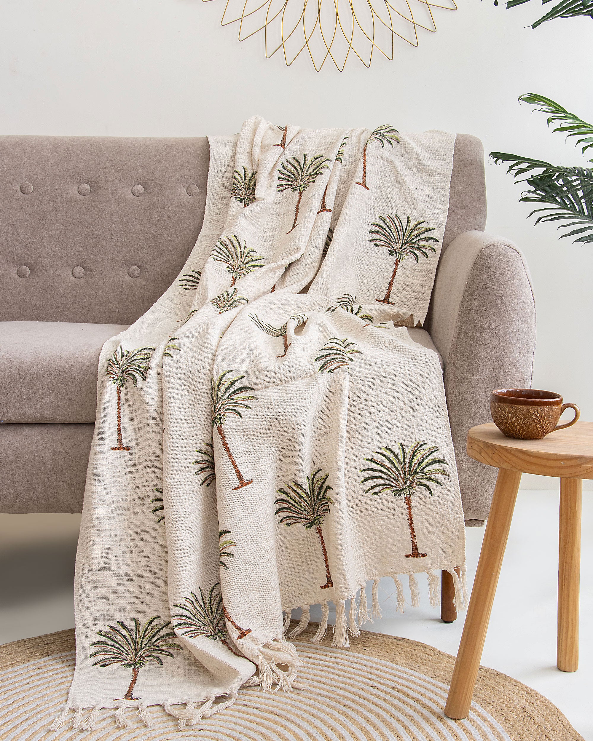 Luxury Palm Print Hand Block Printed Cotton Throw Blankets