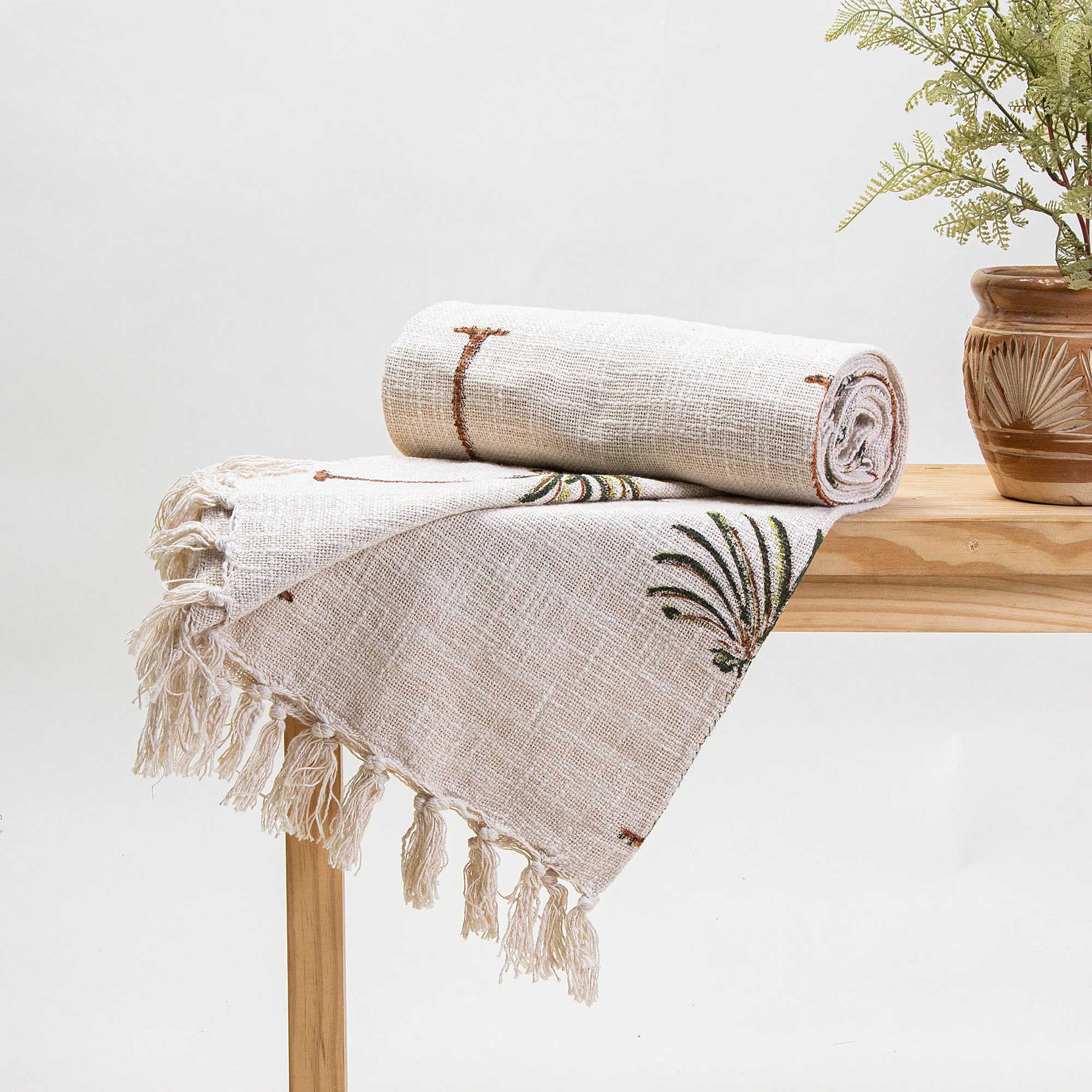 Luxury Palm Print Hand Block Printed Cotton Throw Blankets - Image 2