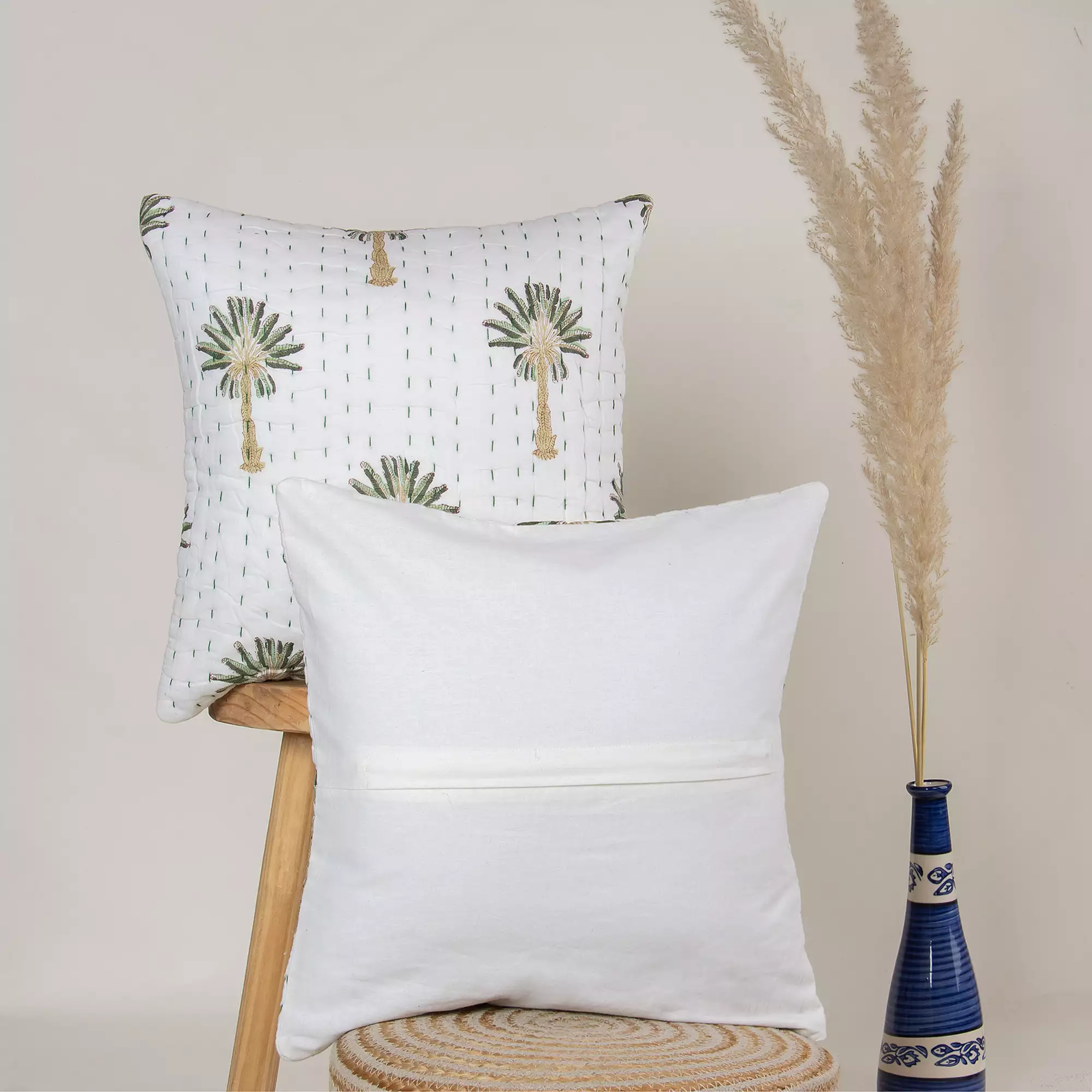 Decorative Block Printed Kantha Cotton Cushion Cover For Sofa - Image 3