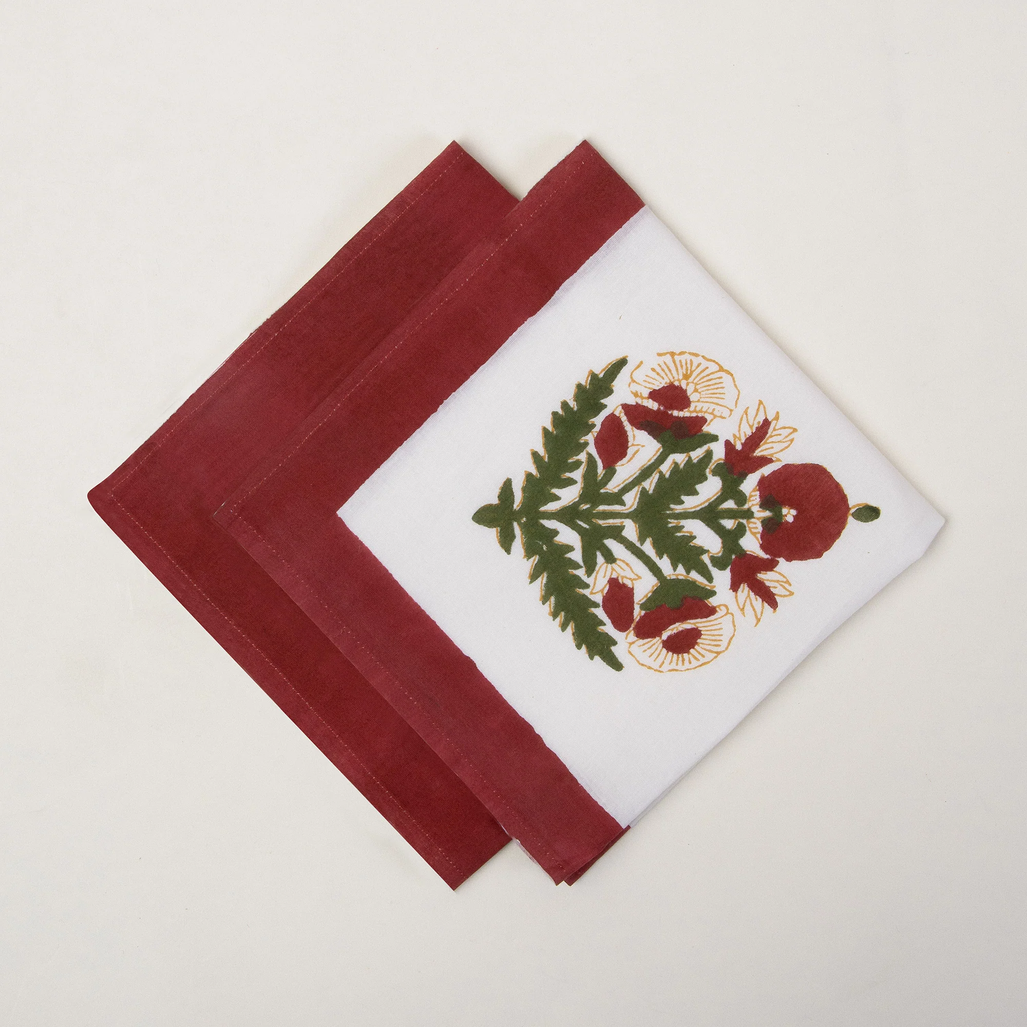 Decorative Hand Block Printed Cotton Floral Dinner Napkin Cloth - Image 2