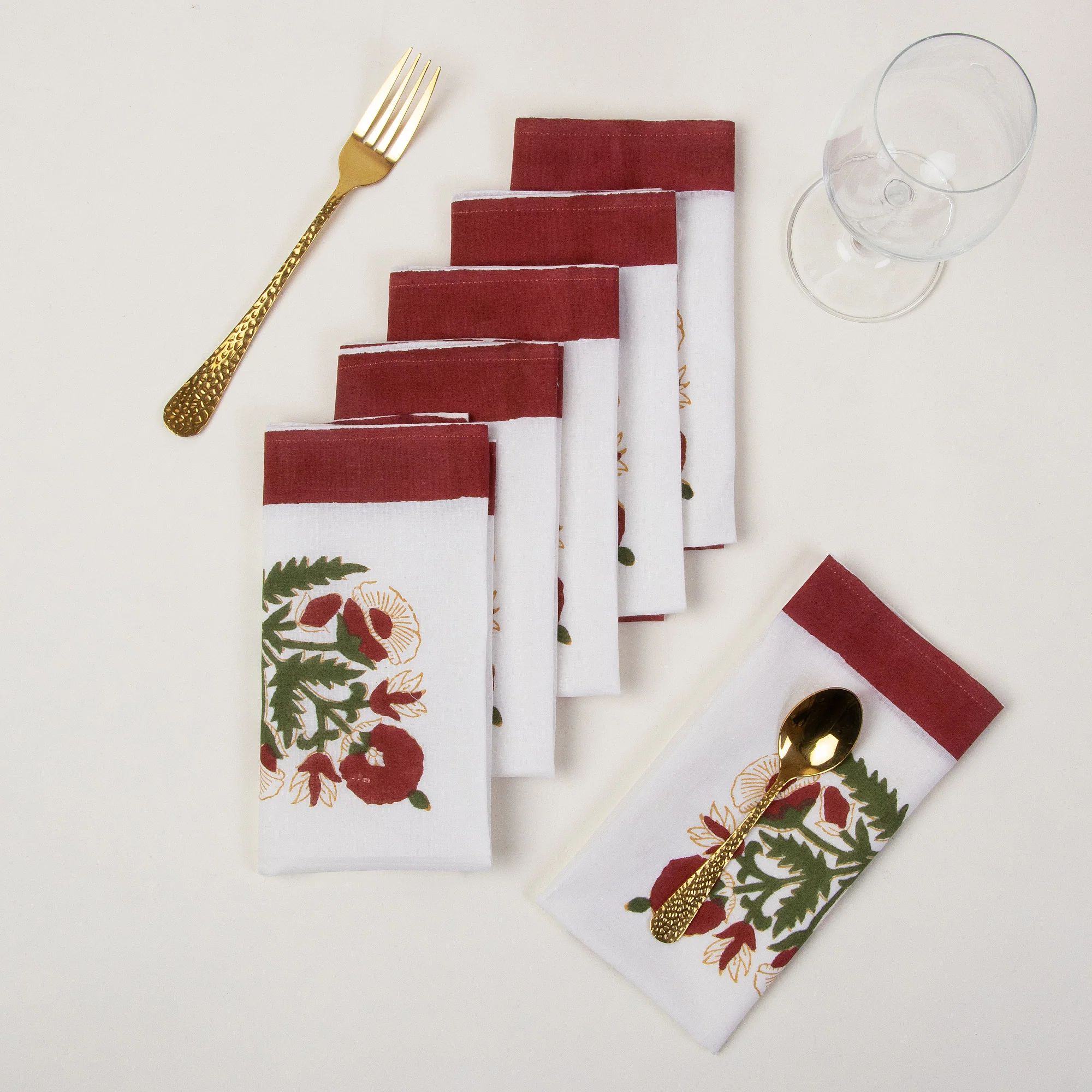 Decorative Hand Block Printed Cotton Floral Dinner Napkin Cloth - Image 5