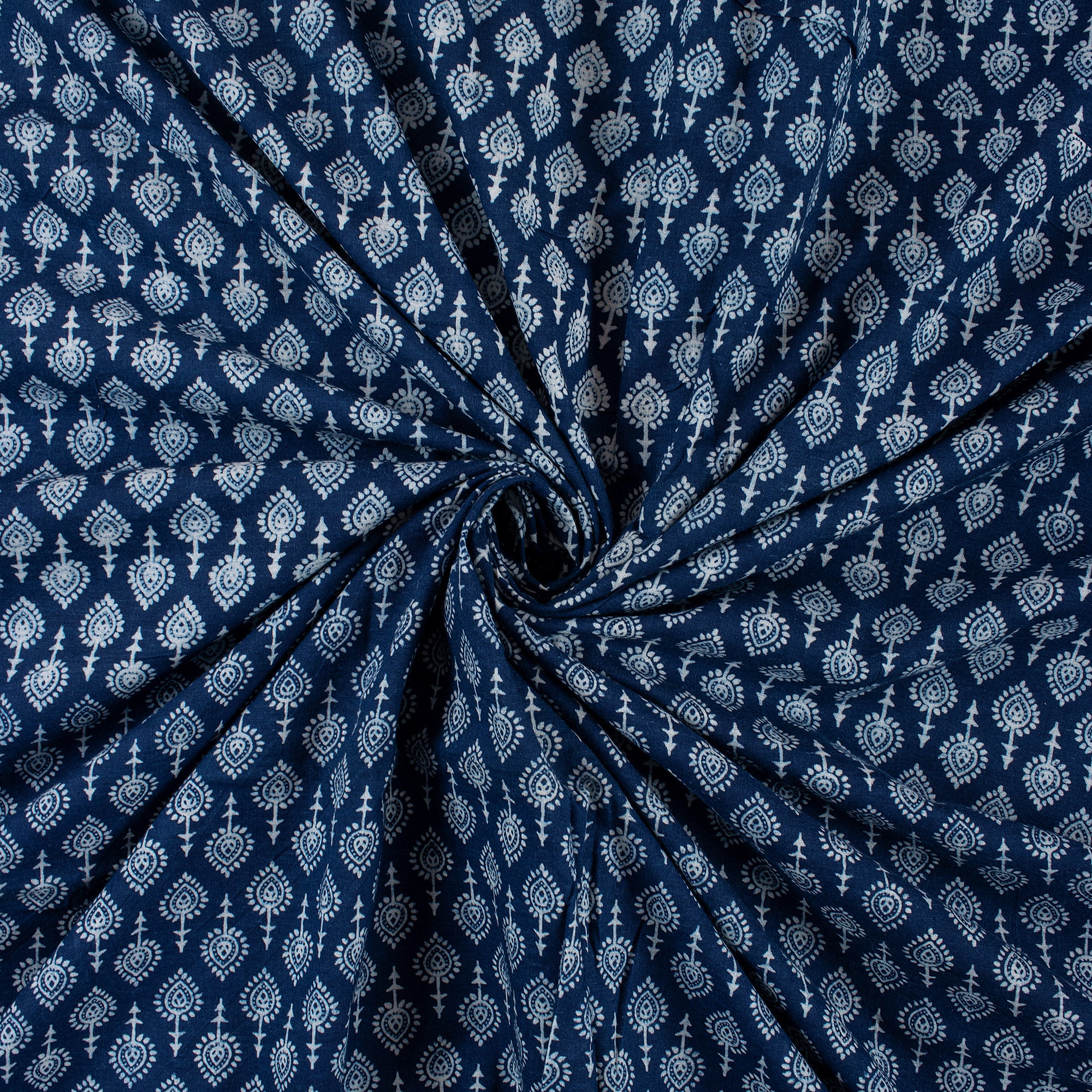 Decorative Indigo Blue Hand Block Print Fabric - Image 5