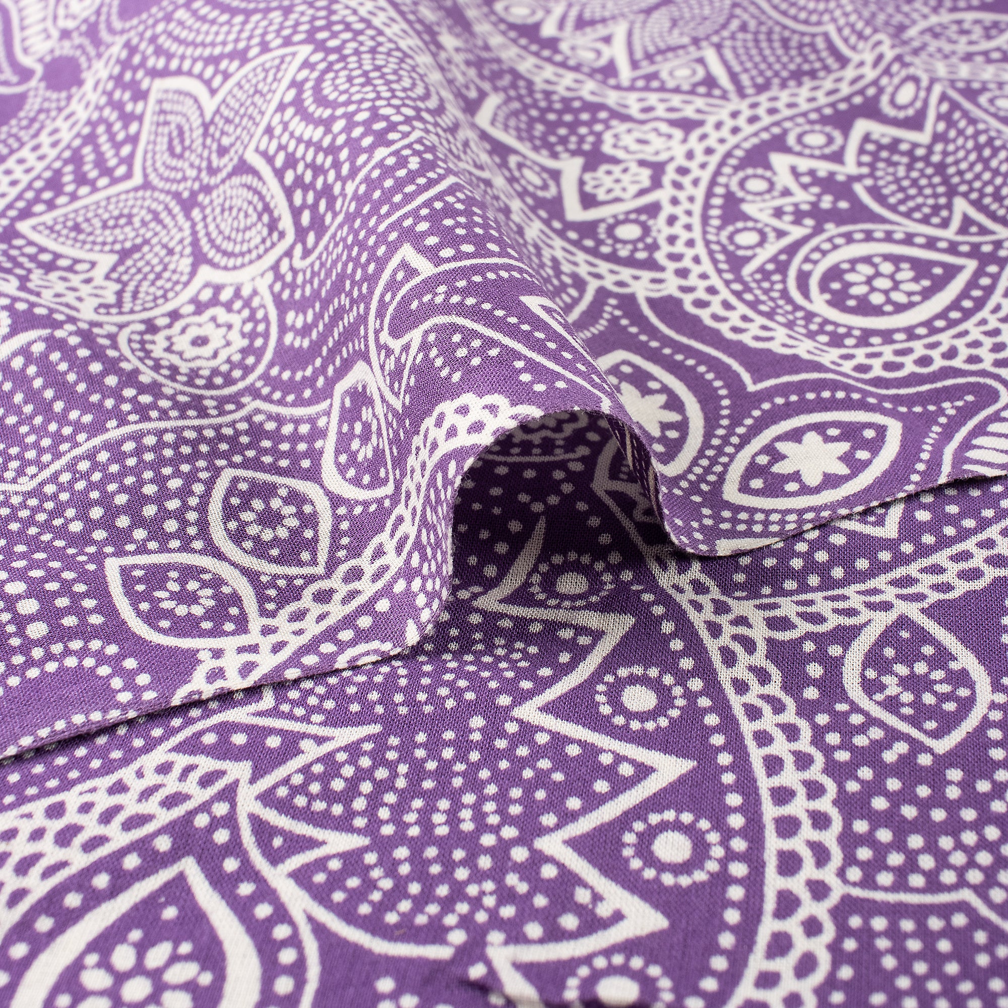 Decorative Purple Floral Hand Block Printed Discharge Fabric - Image 4