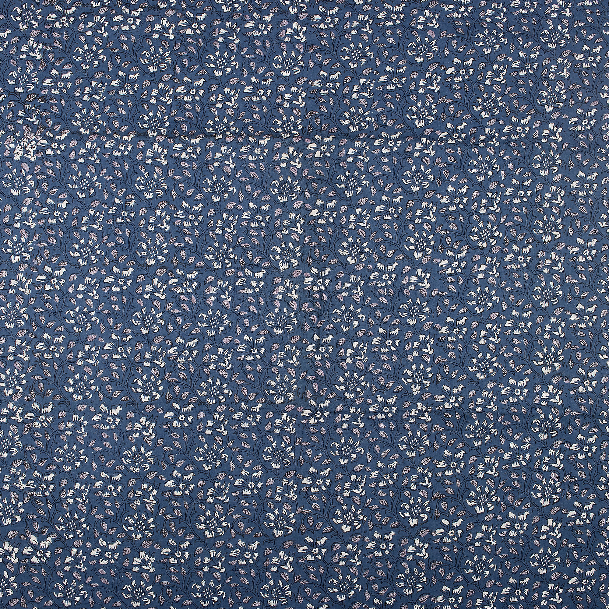 Discharge Hand Printed Blue Floral Cotton Fabric - Image 3