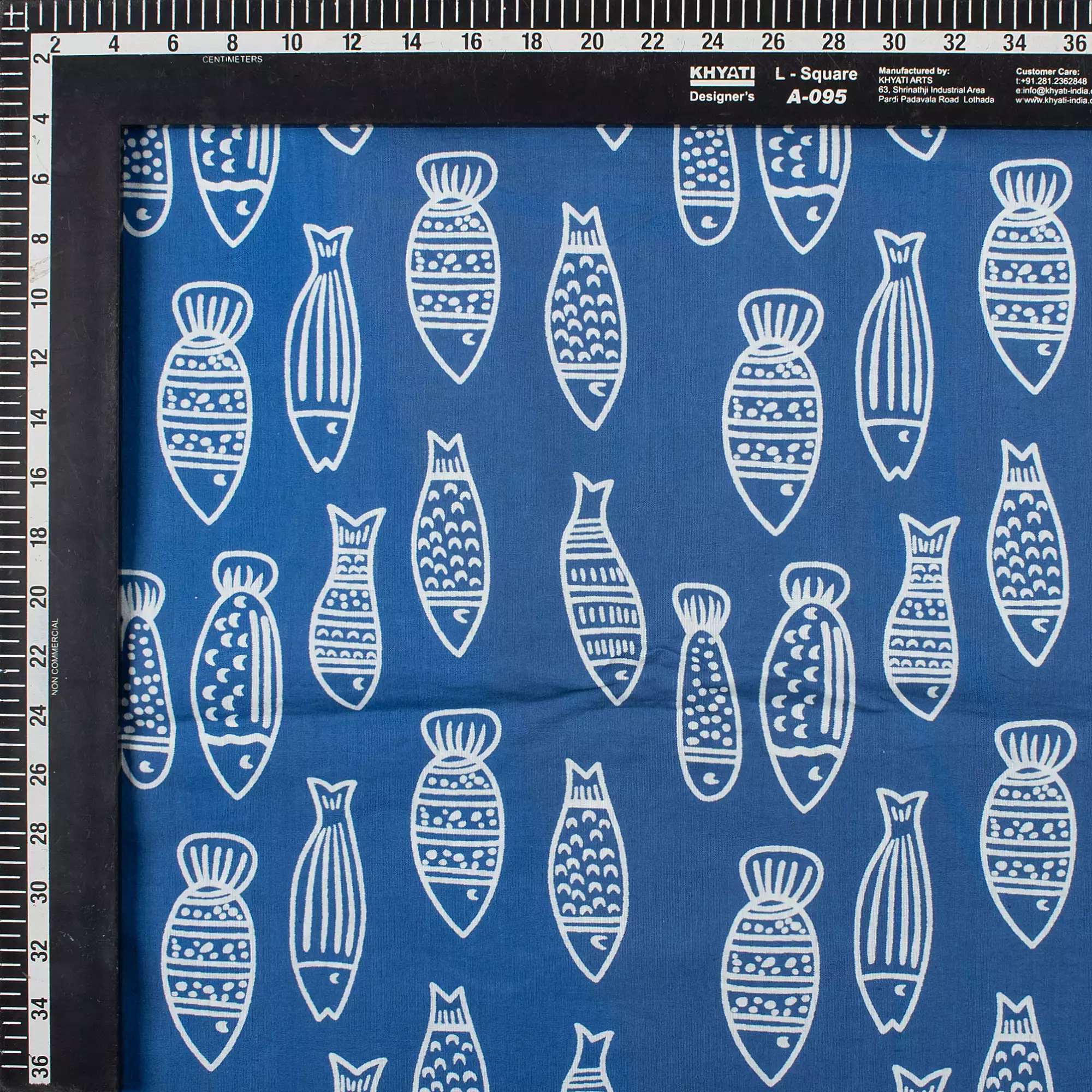 Discharge Indigo Blue Fish Cotton Fabric by the Yard - Image 3