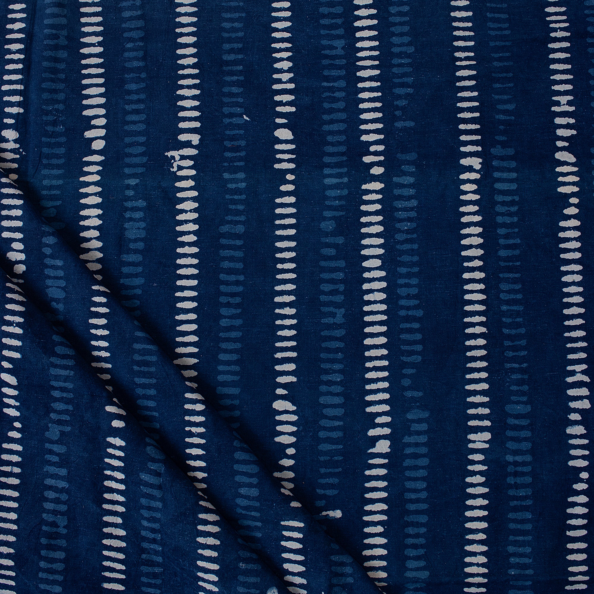 Handmade Indigo Blue Striped Indian Printed Cotton Fabric Cloth for Curtains