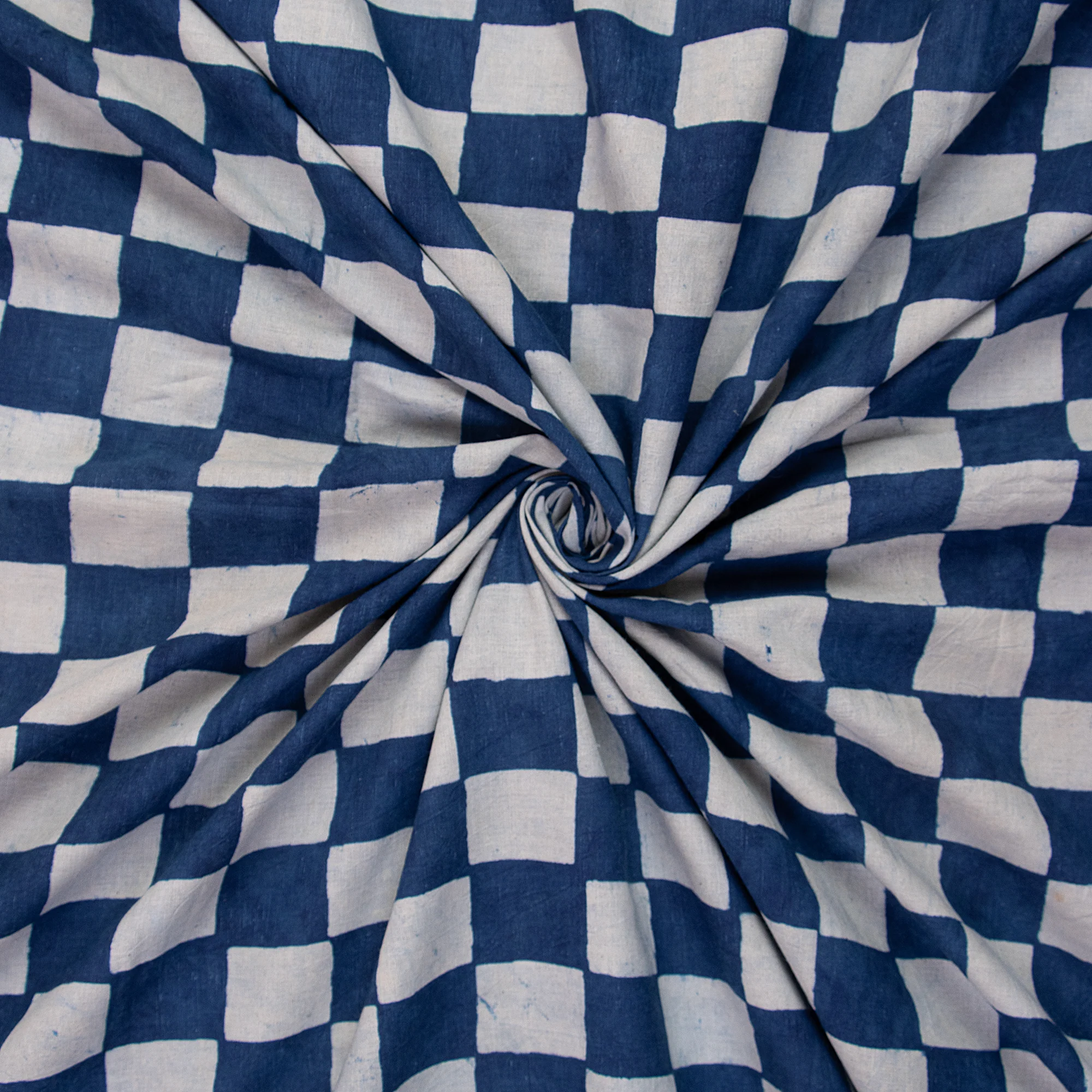 Organic Indigo Blue Check Hand Printed Cotton Multiuse Running Fabric - Image 2