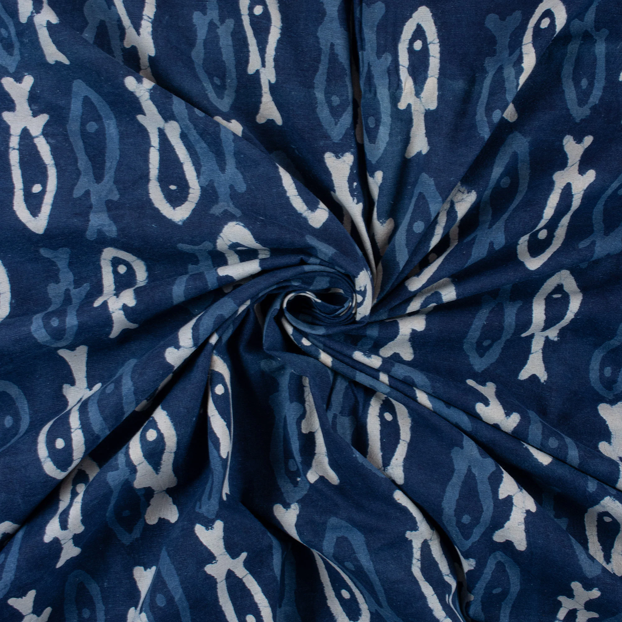 Hand Block Indigo Blue Cotton Animal Print Dress Material Fabric - Image 2