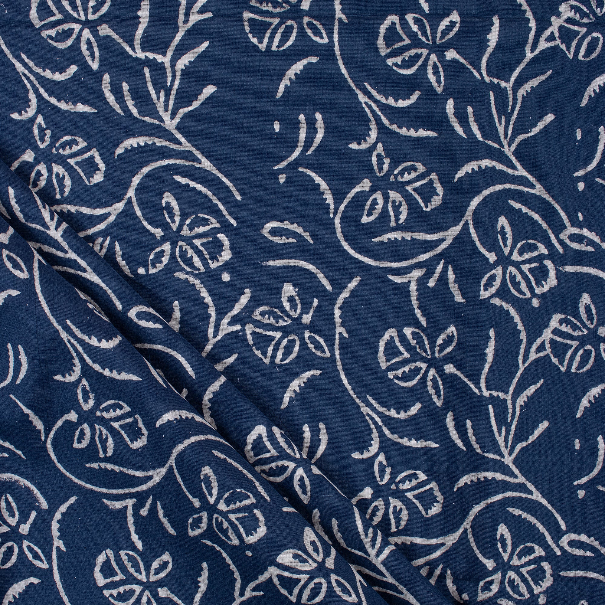 Classic Shibori Indigo Blue Floral Cotton Fabric