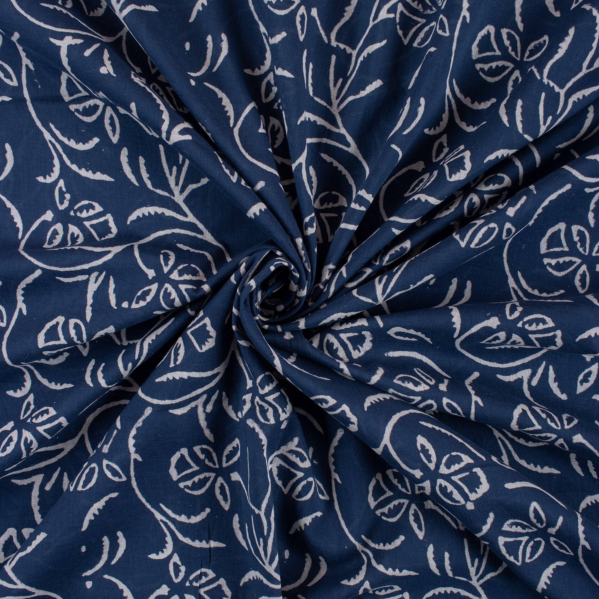Classic Shibori Indigo Blue Floral Cotton Fabric - Image 2