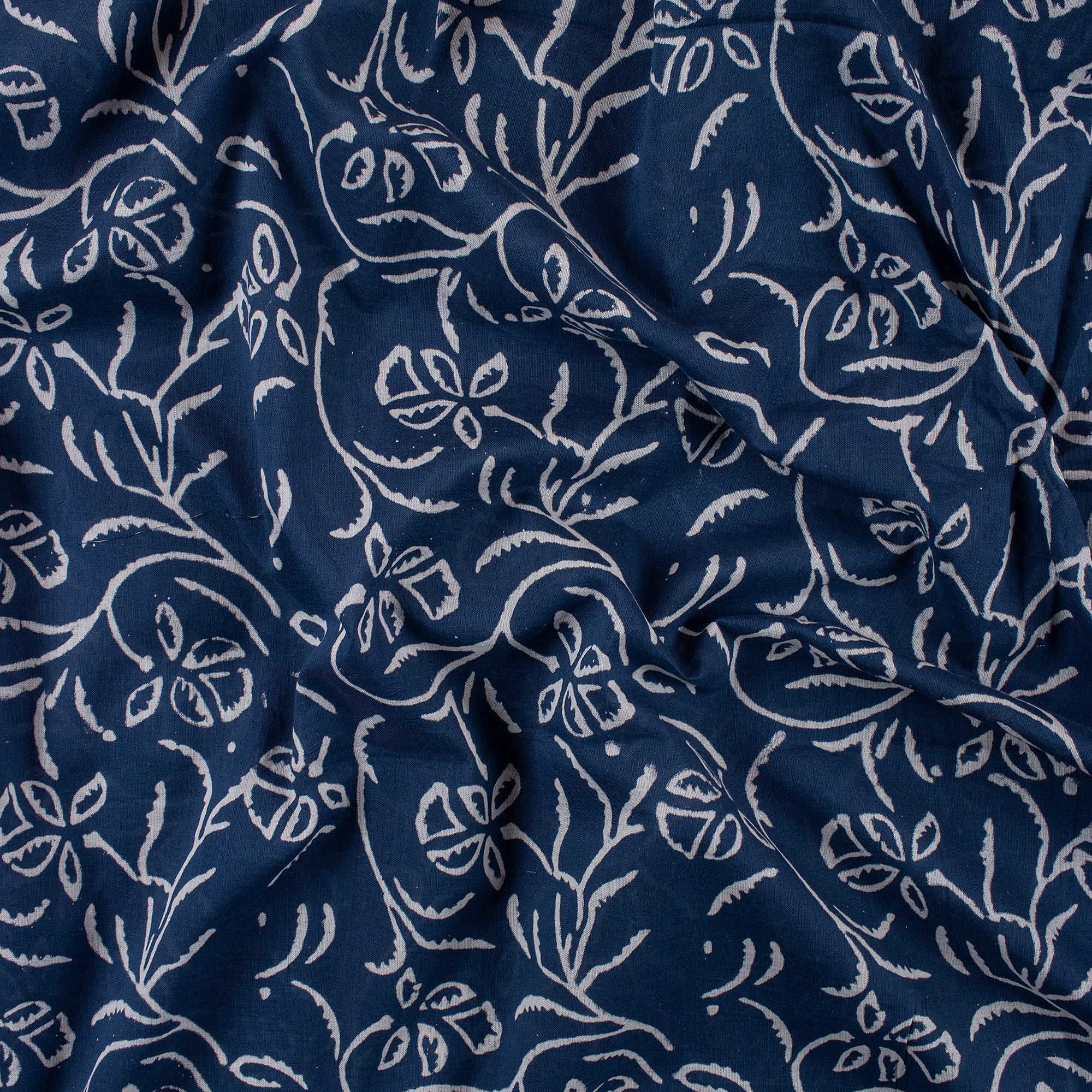 Classic Shibori Indigo Blue Floral Cotton Fabric - Image 3