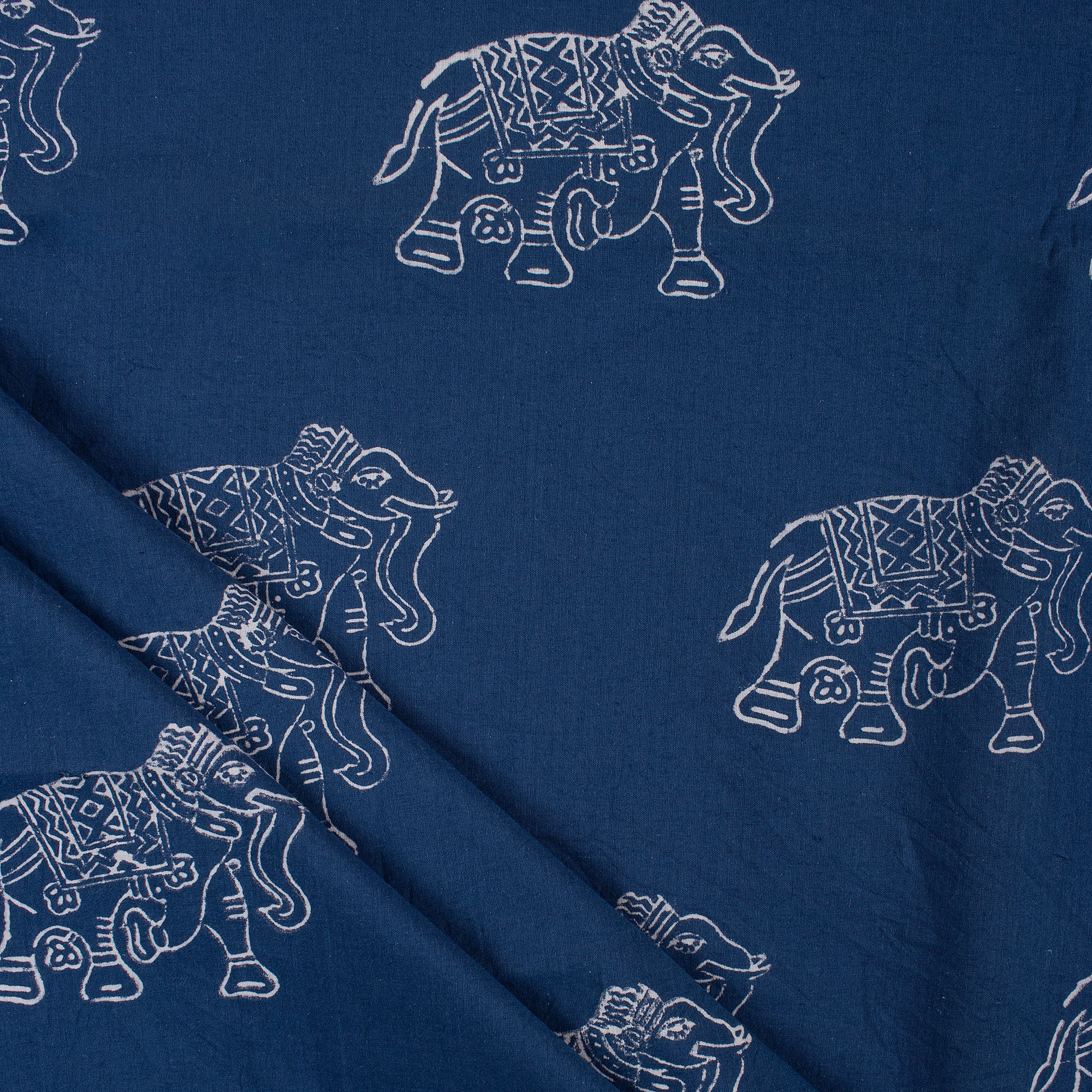 Indigo Blue Indian Animal Print Cotton Mud Block Fabric