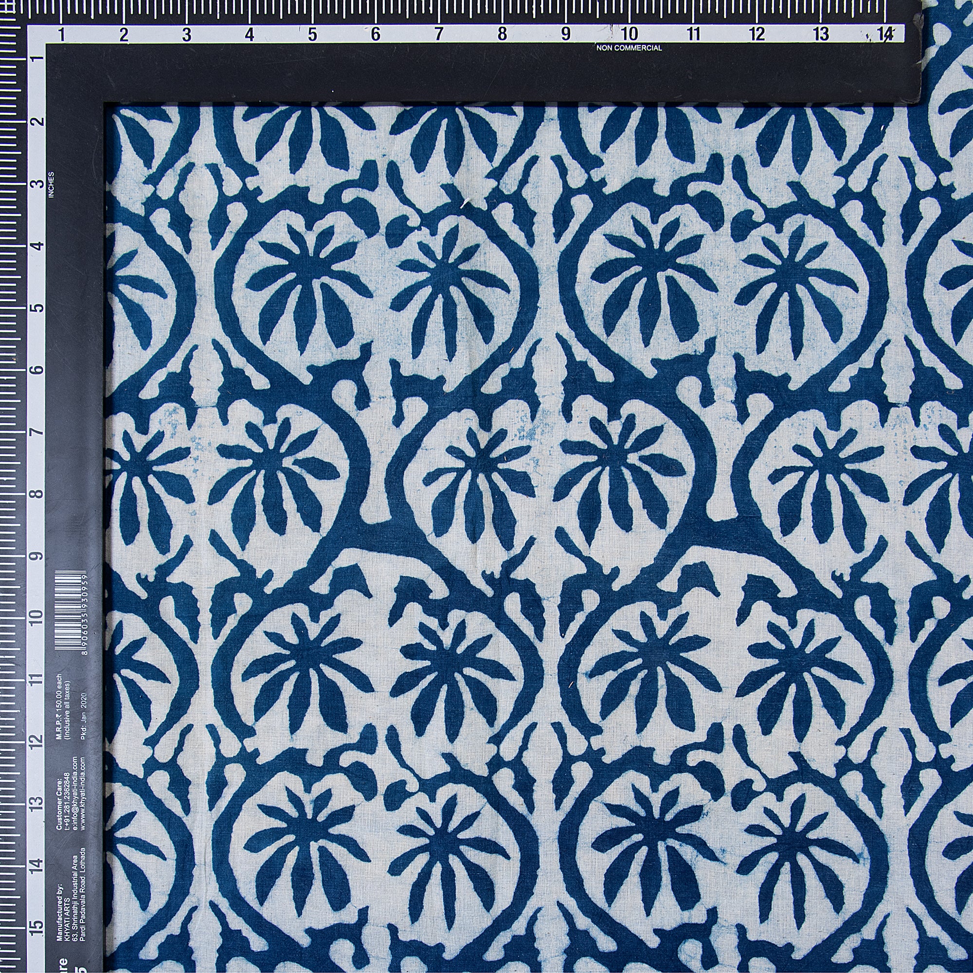 Exclusive Indian Indigo Blue Floral Hand Block Print Fabric - Image 3