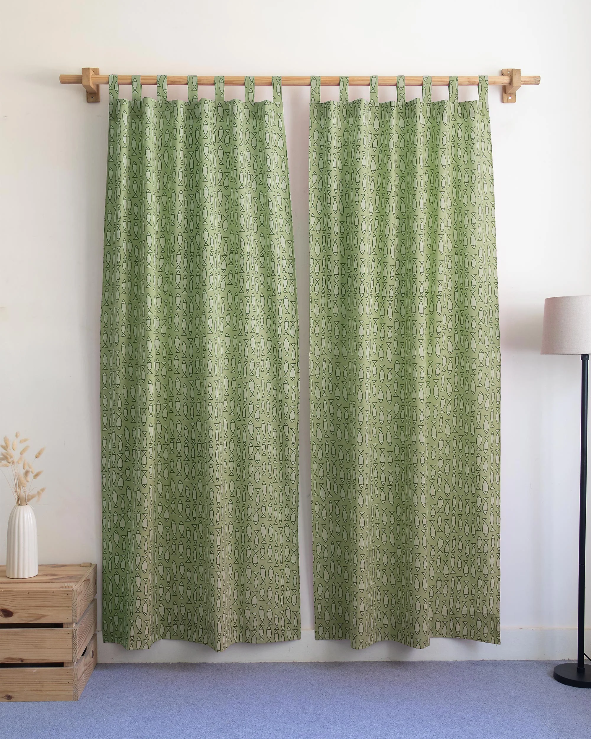 Fish Block Printed Cotton Curtains for Window - Image 2