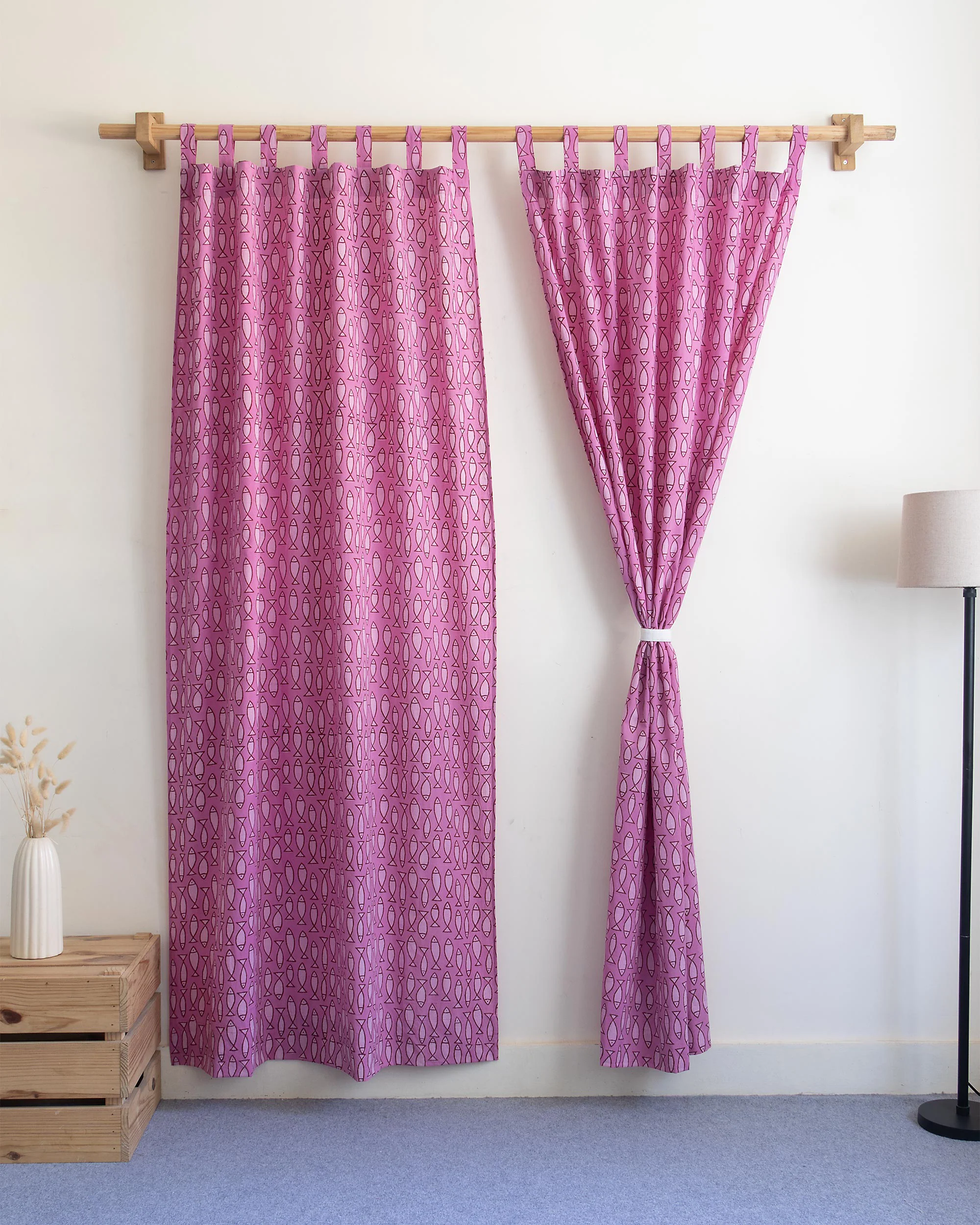 Fish Block Printed Curtains Set for Door and Window - Image 3