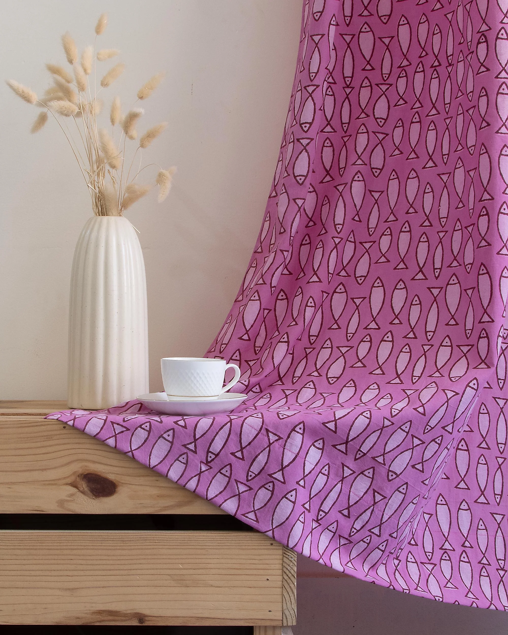 Fish Block Printed Curtains Set for Door and Window - Image 4