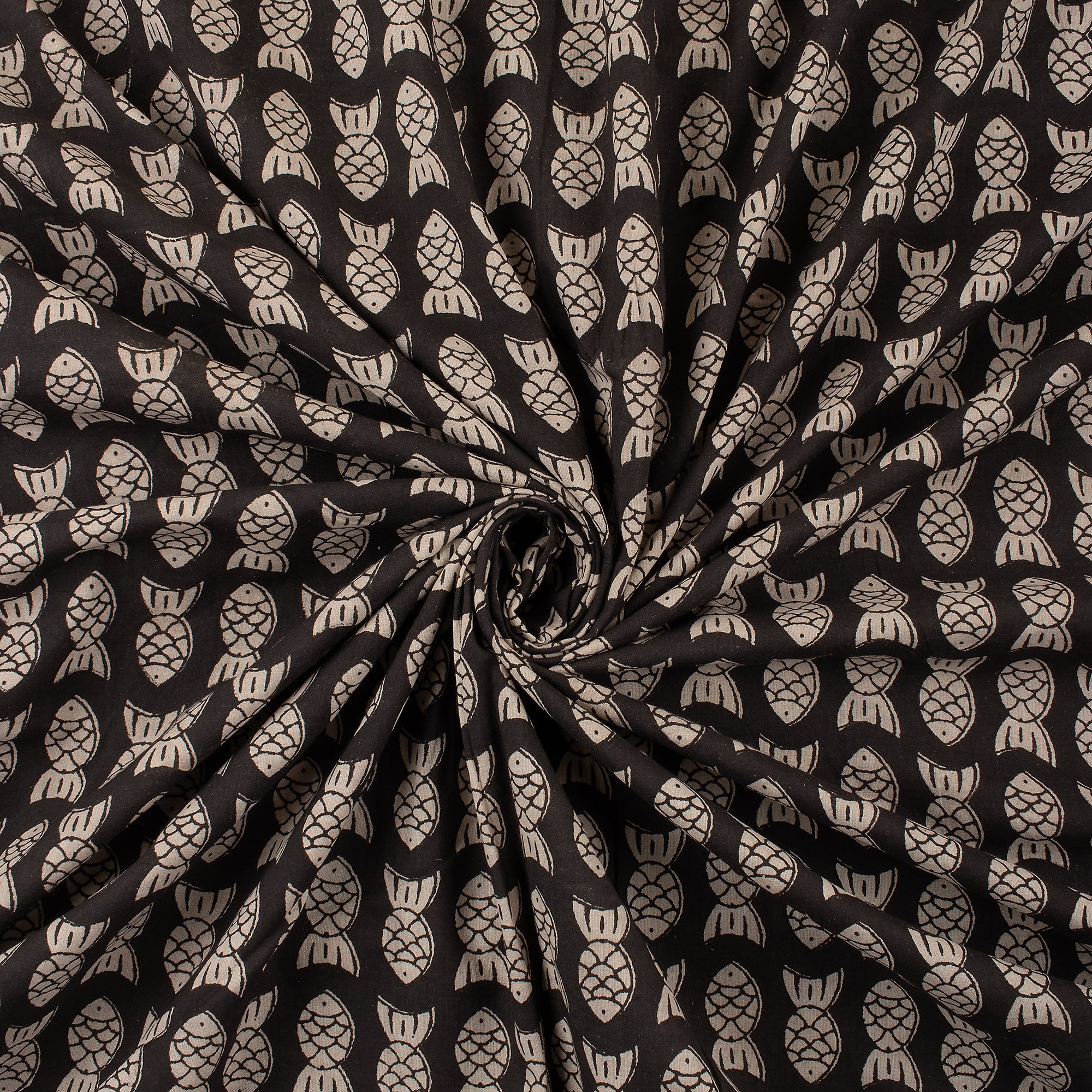 Indian Hand Block Printed Cotton Bagru Fabric - Image 3