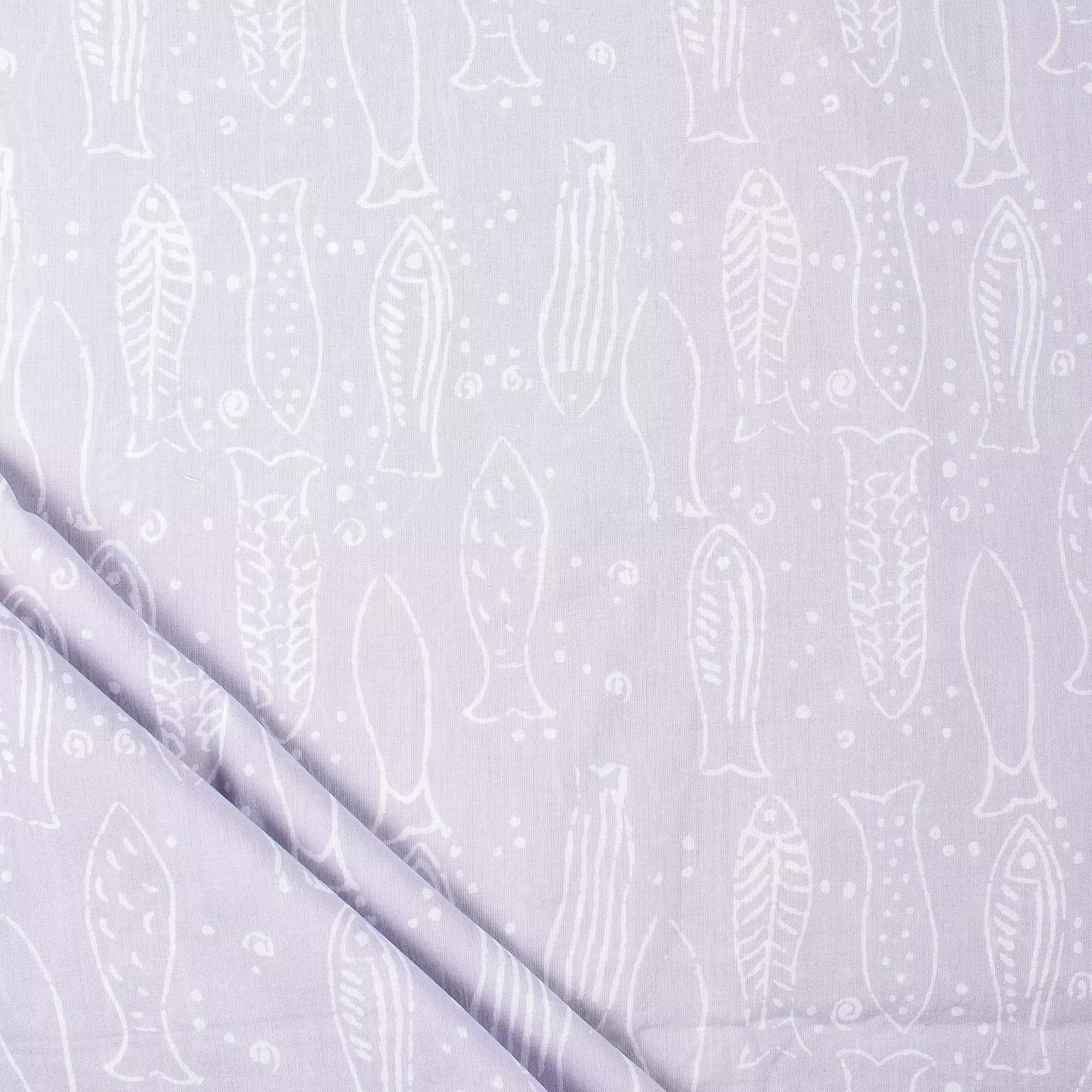 Fish Hand Block Printed Discharge Cotton Fabric