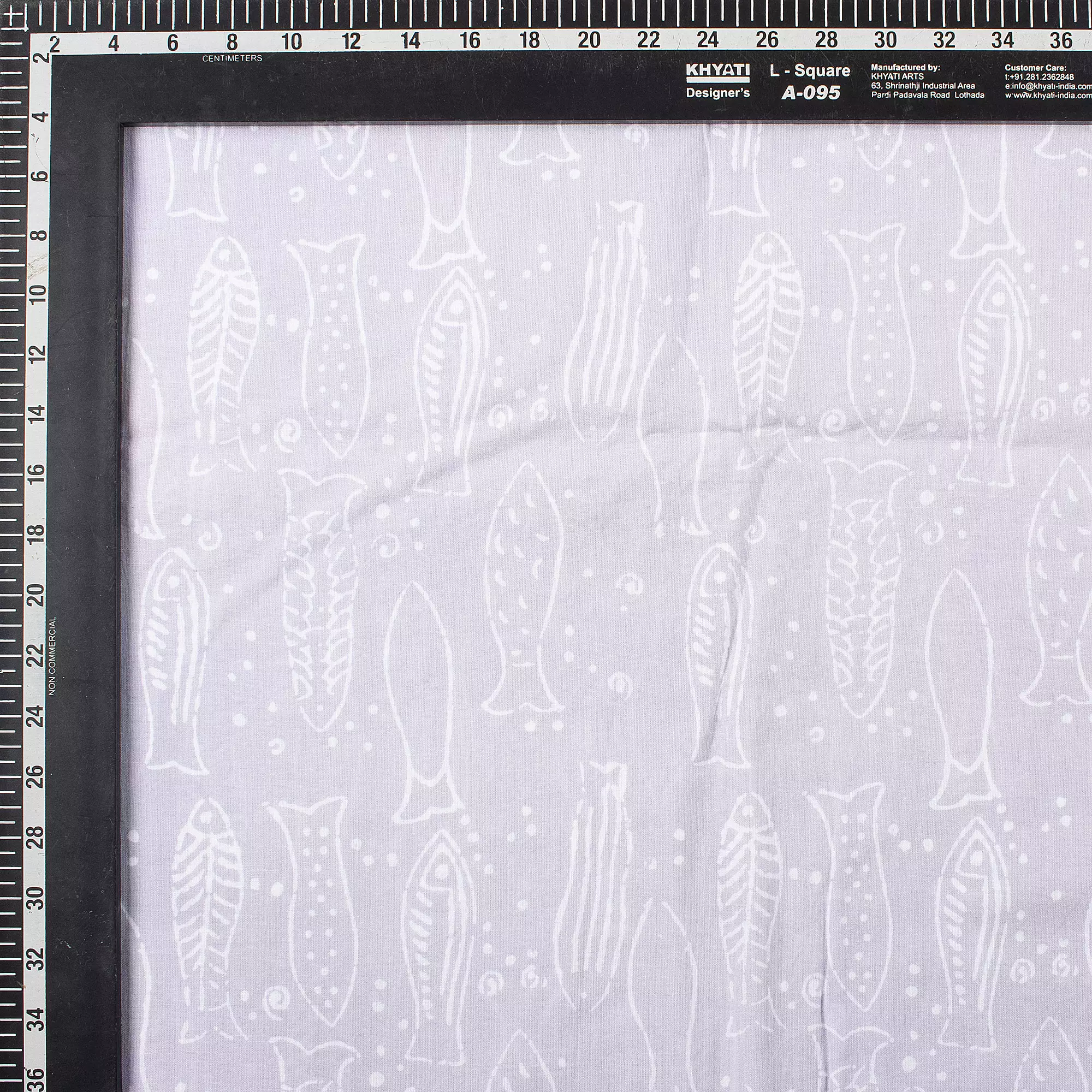 Fish Hand Block Printed Discharge Cotton Fabric - Image 3