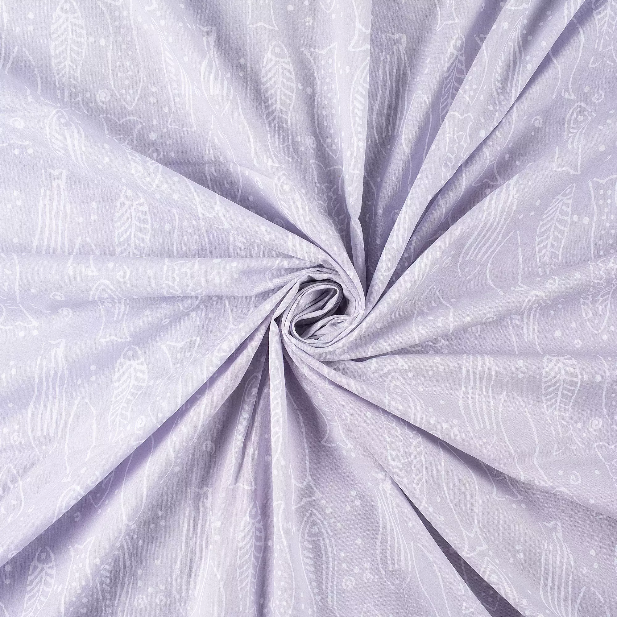 Fish Hand Block Printed Discharge Cotton Fabric - Image 4
