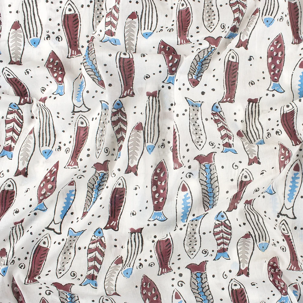 Fish Indian Hand Block Print Cotton Fabric - Image 3