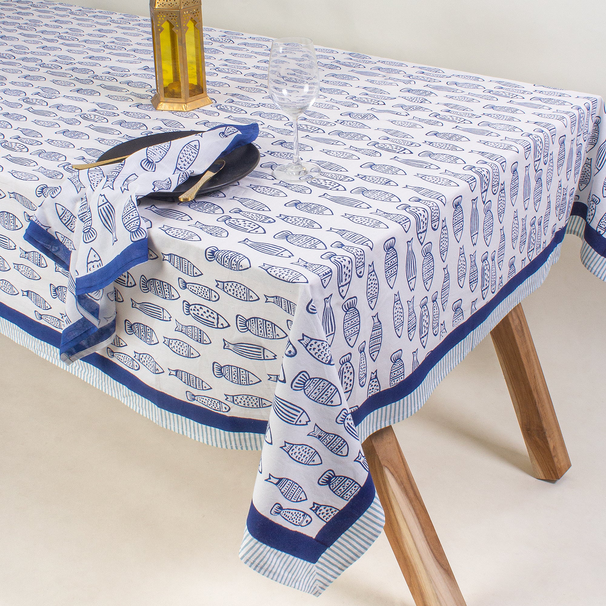 Sustainable Indian Hand Blocked Animal Print Cotton Dinner Party Table Cover - Image 3