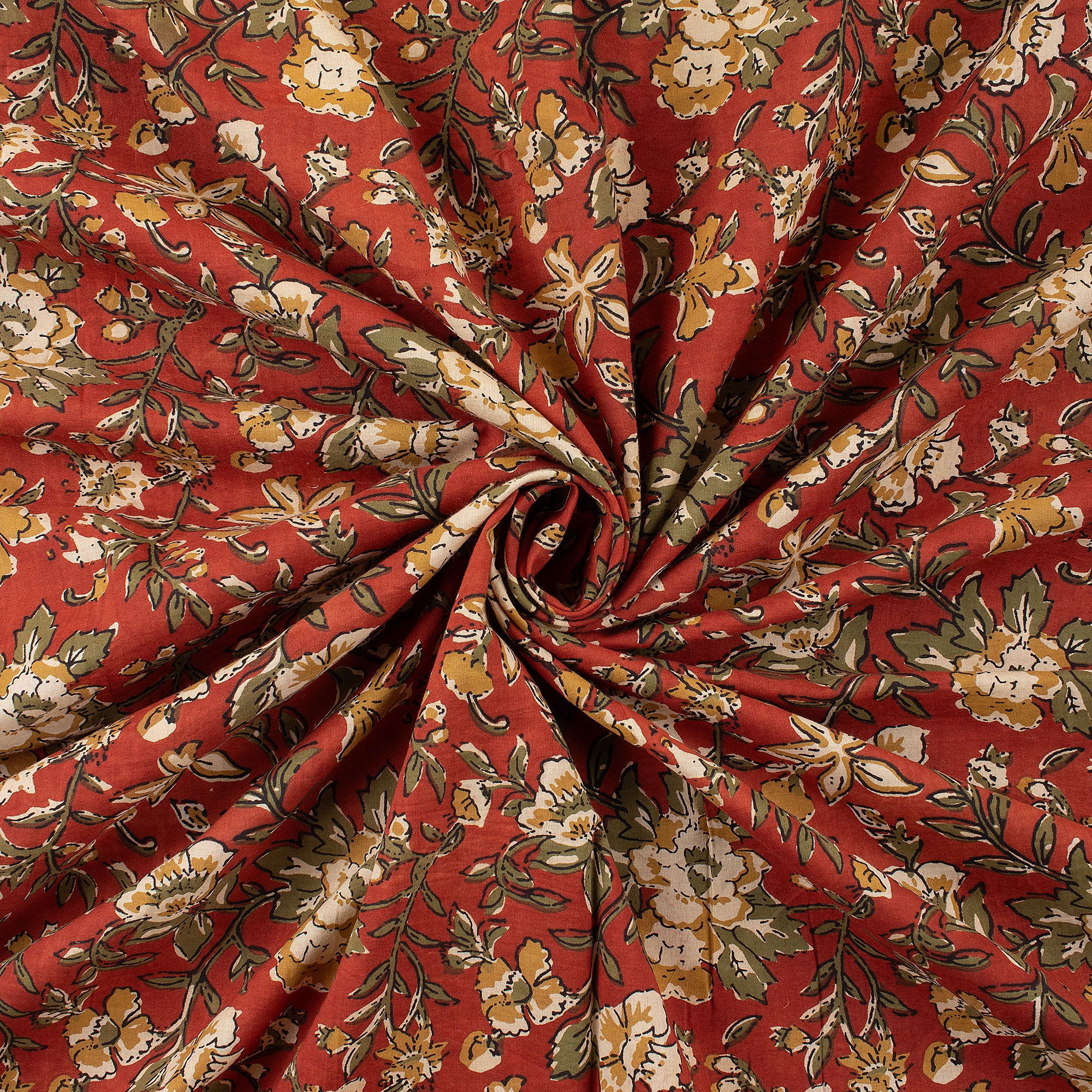Floral Bagru Hand Block Printed Organic Cotton Fabric - Image 2