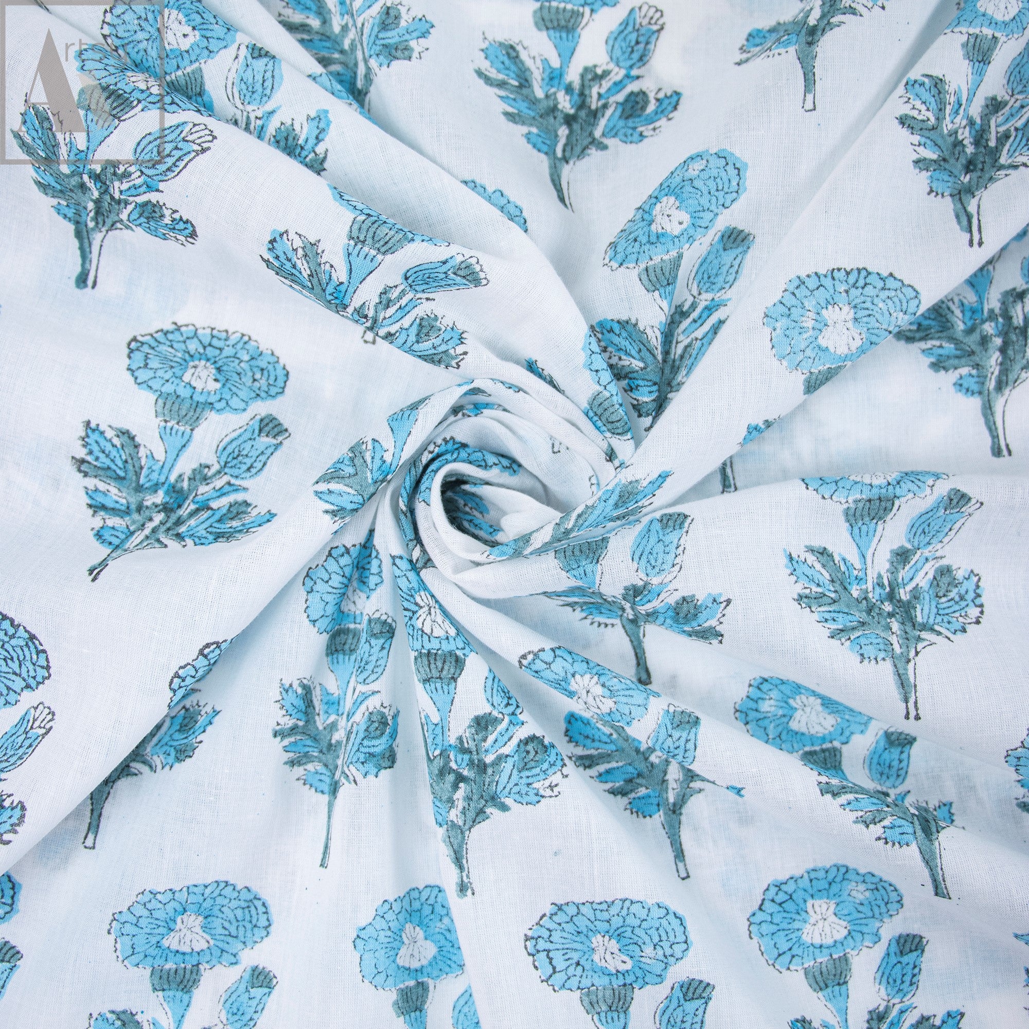 Floral Block Print Cotton Running Fabric - Image 3