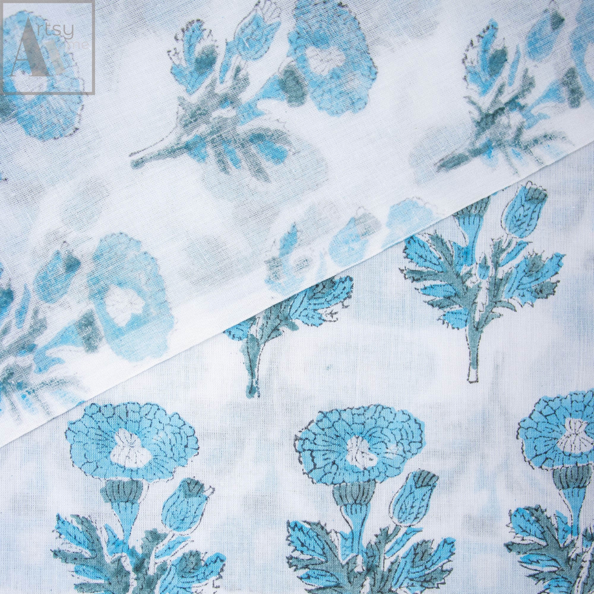 Floral Block Print Cotton Running Fabric - Image 4