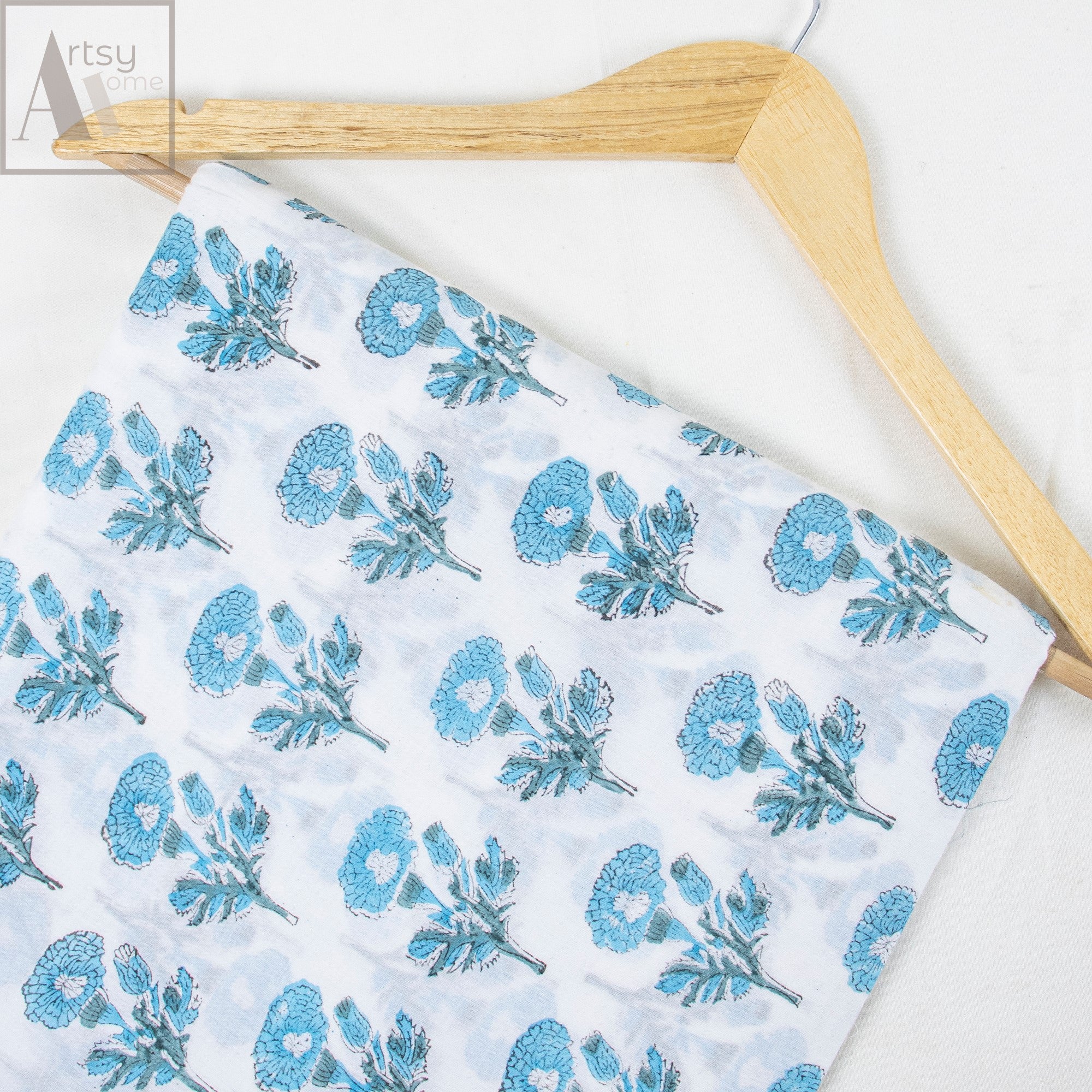 Floral Block Print Cotton Running Fabric - Image 5