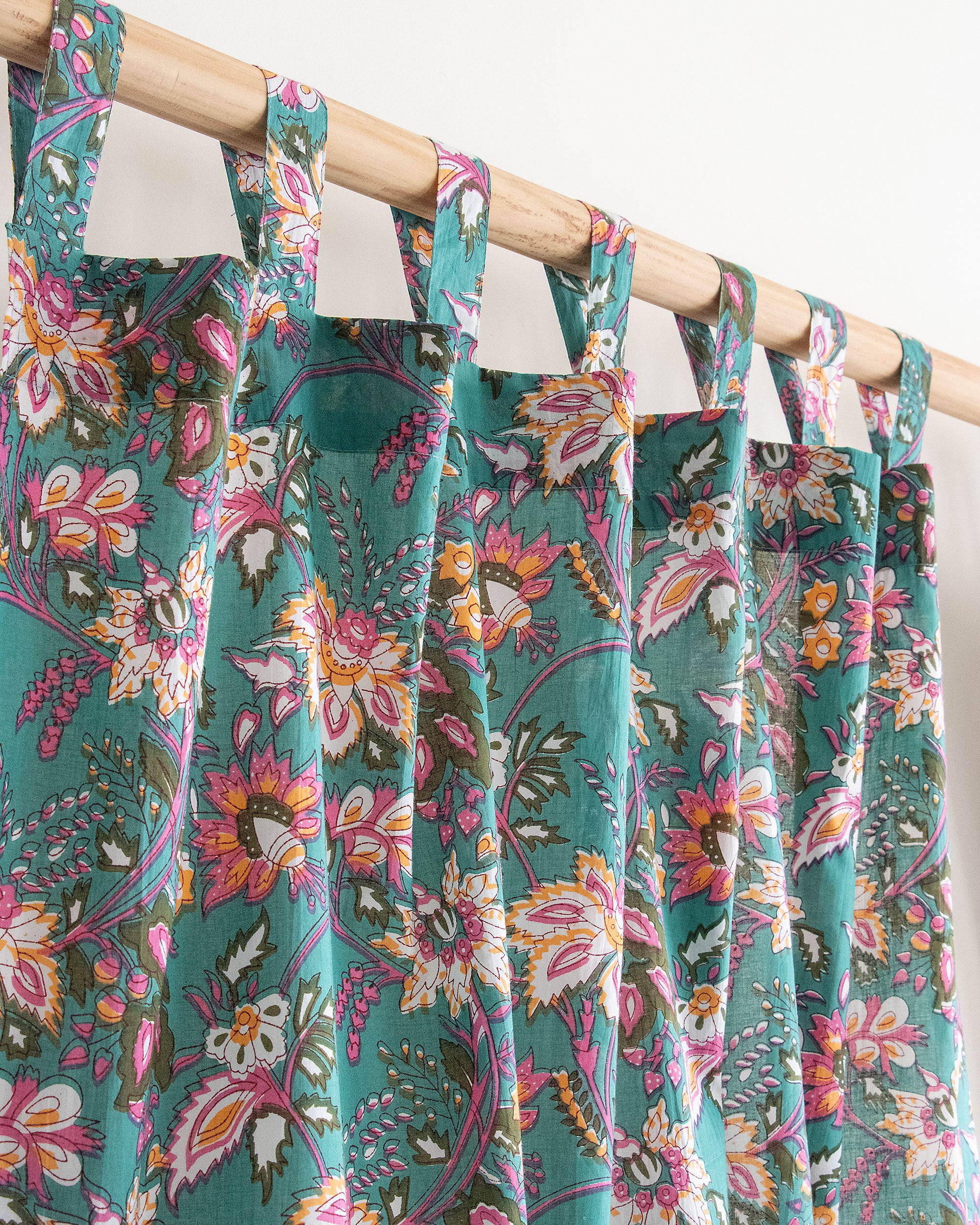 Multicolor Floral Block Printed Cotton Curtain for Kitchen | Home Decor